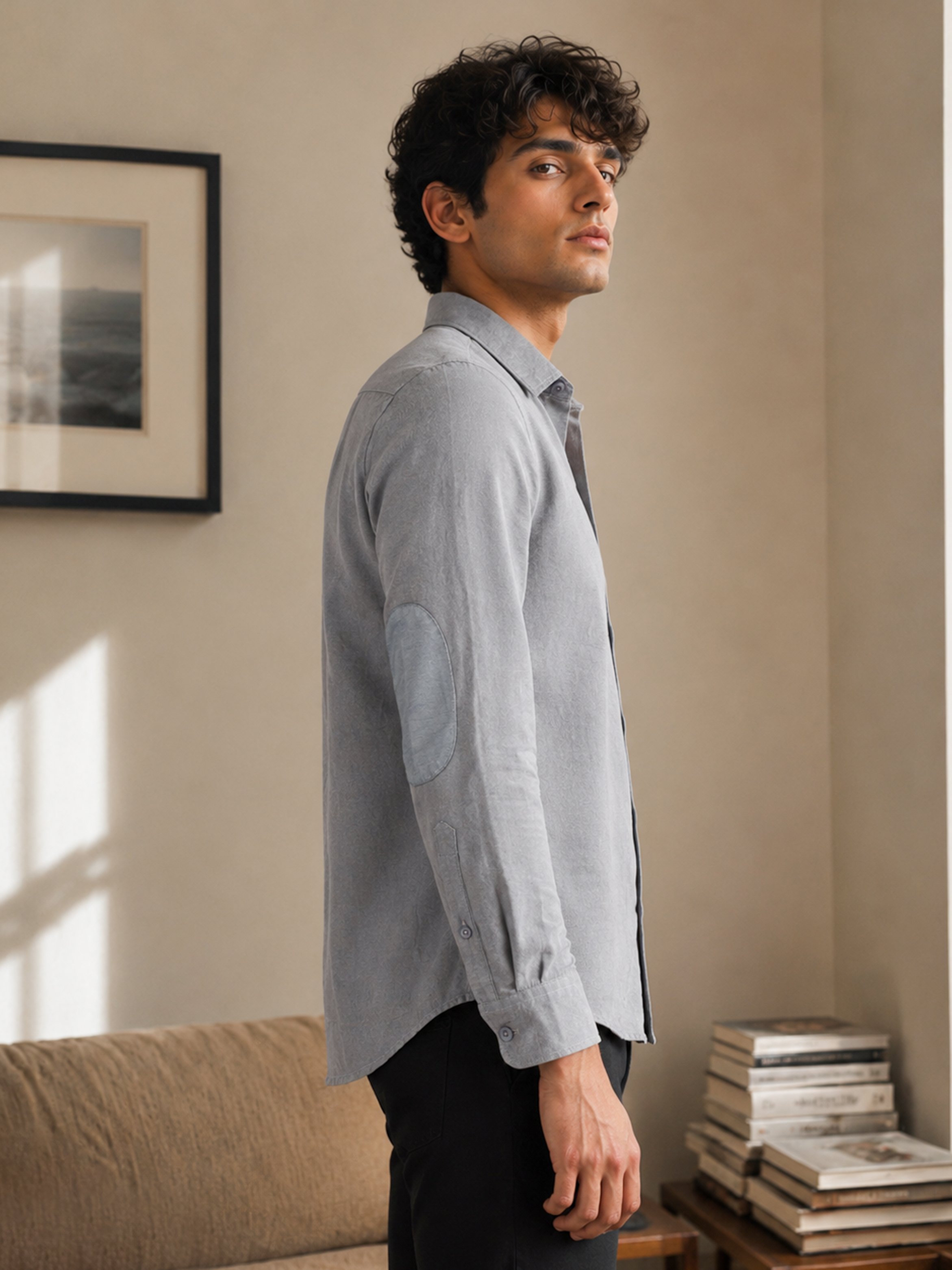 Grey Self Design Regular Shirt
