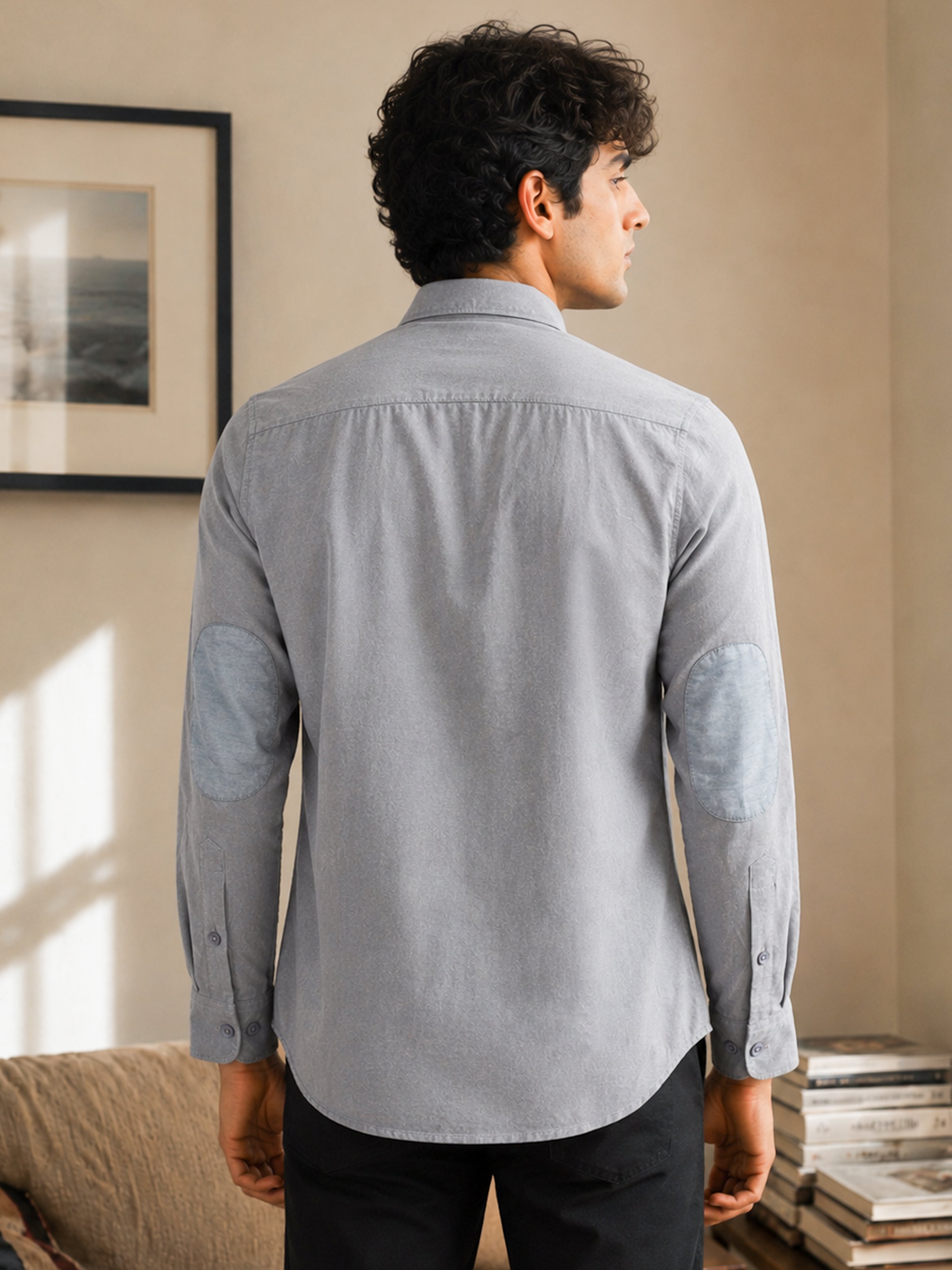 Grey Self Design Regular Shirt