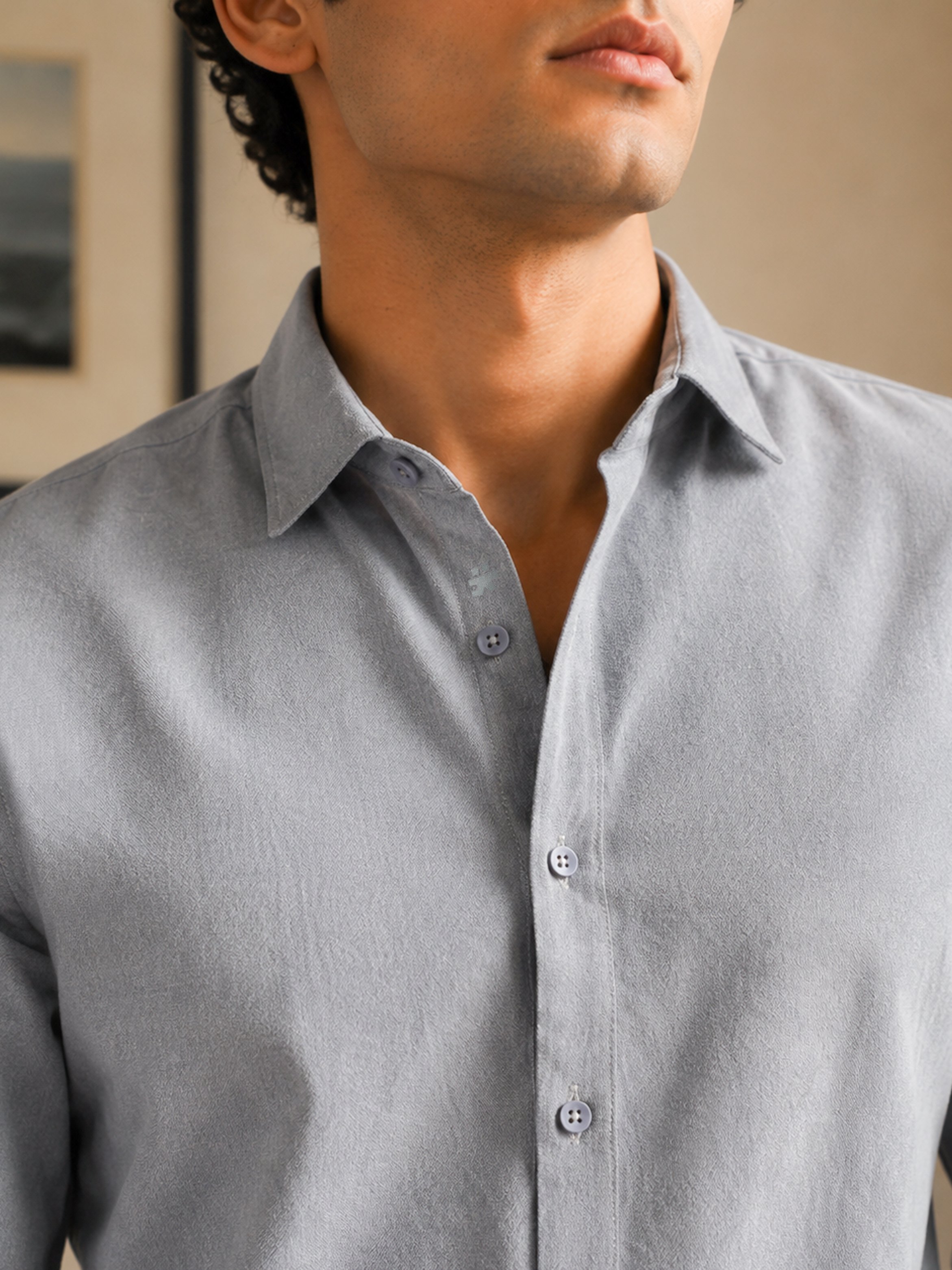 Grey Self Design Regular Shirt
