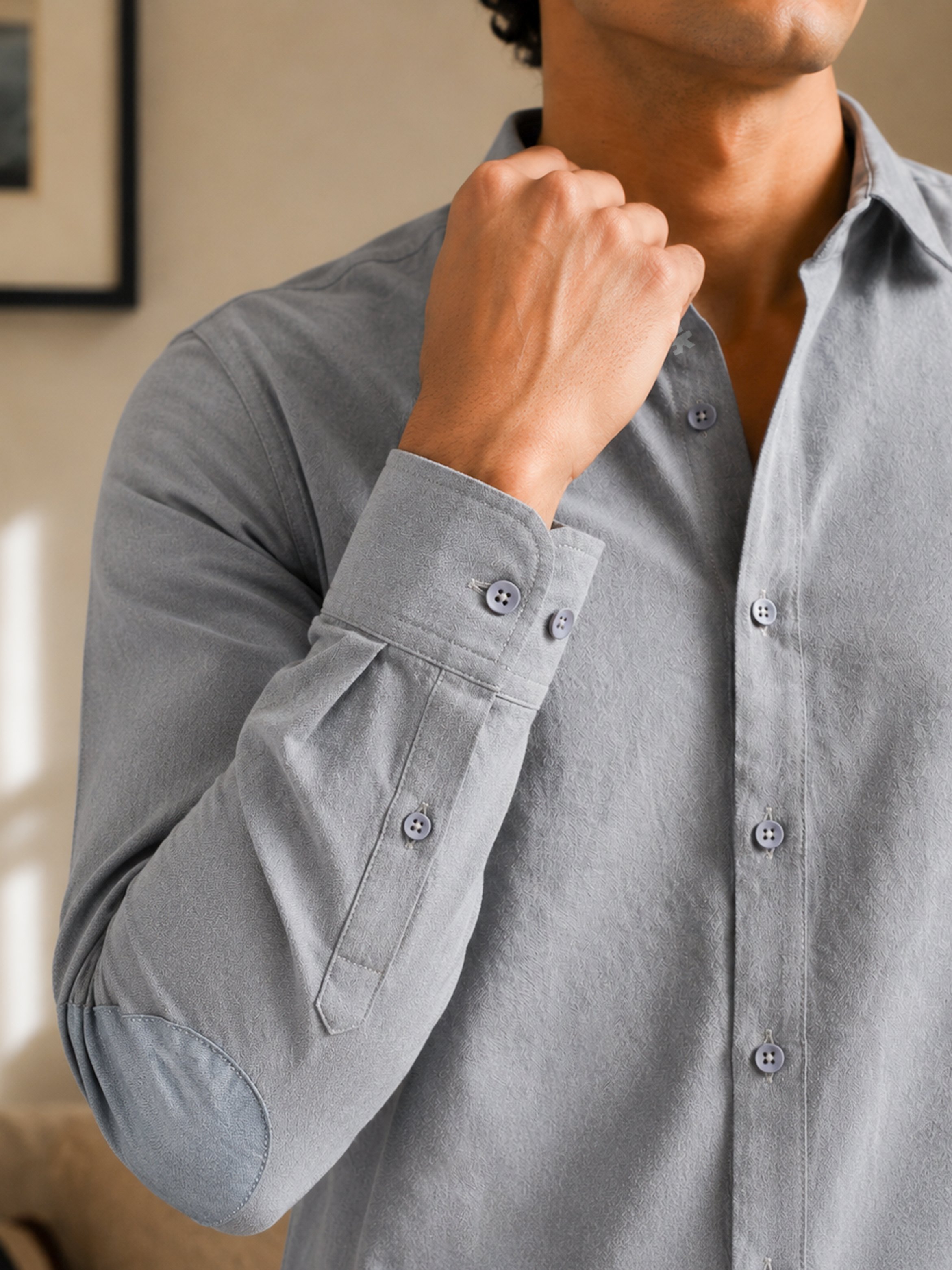 Grey Self Design Regular Shirt