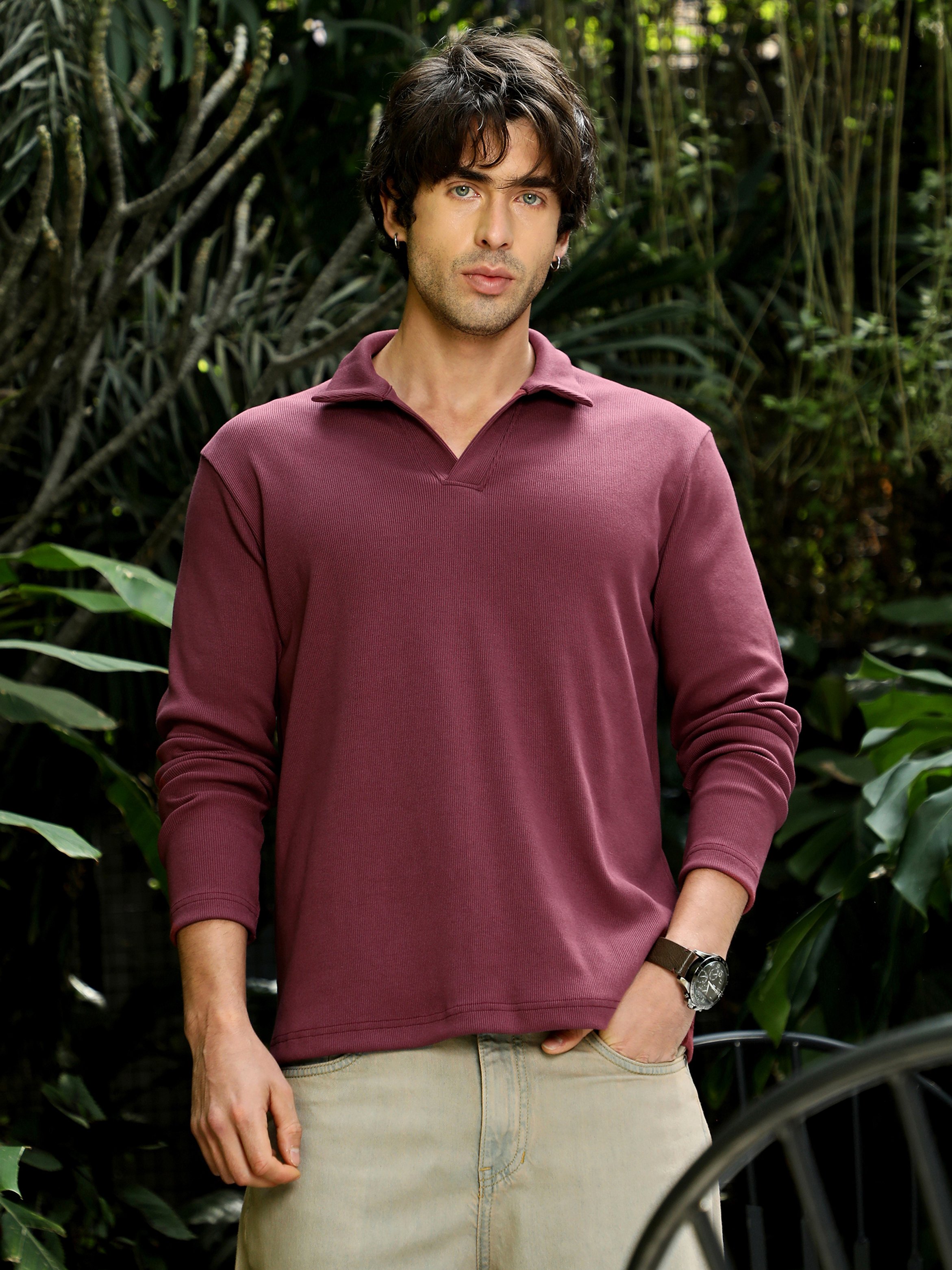 Rust Solid Resort Collar Relaxed T-Shirt