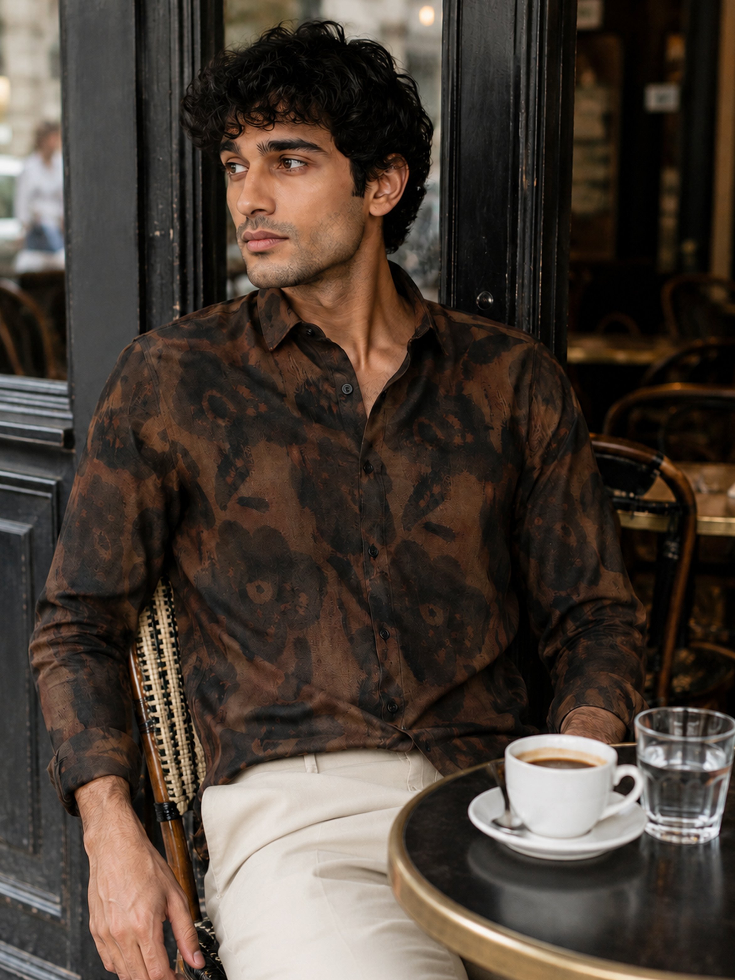 Brown Printed Long Sleeves Regular Shirt