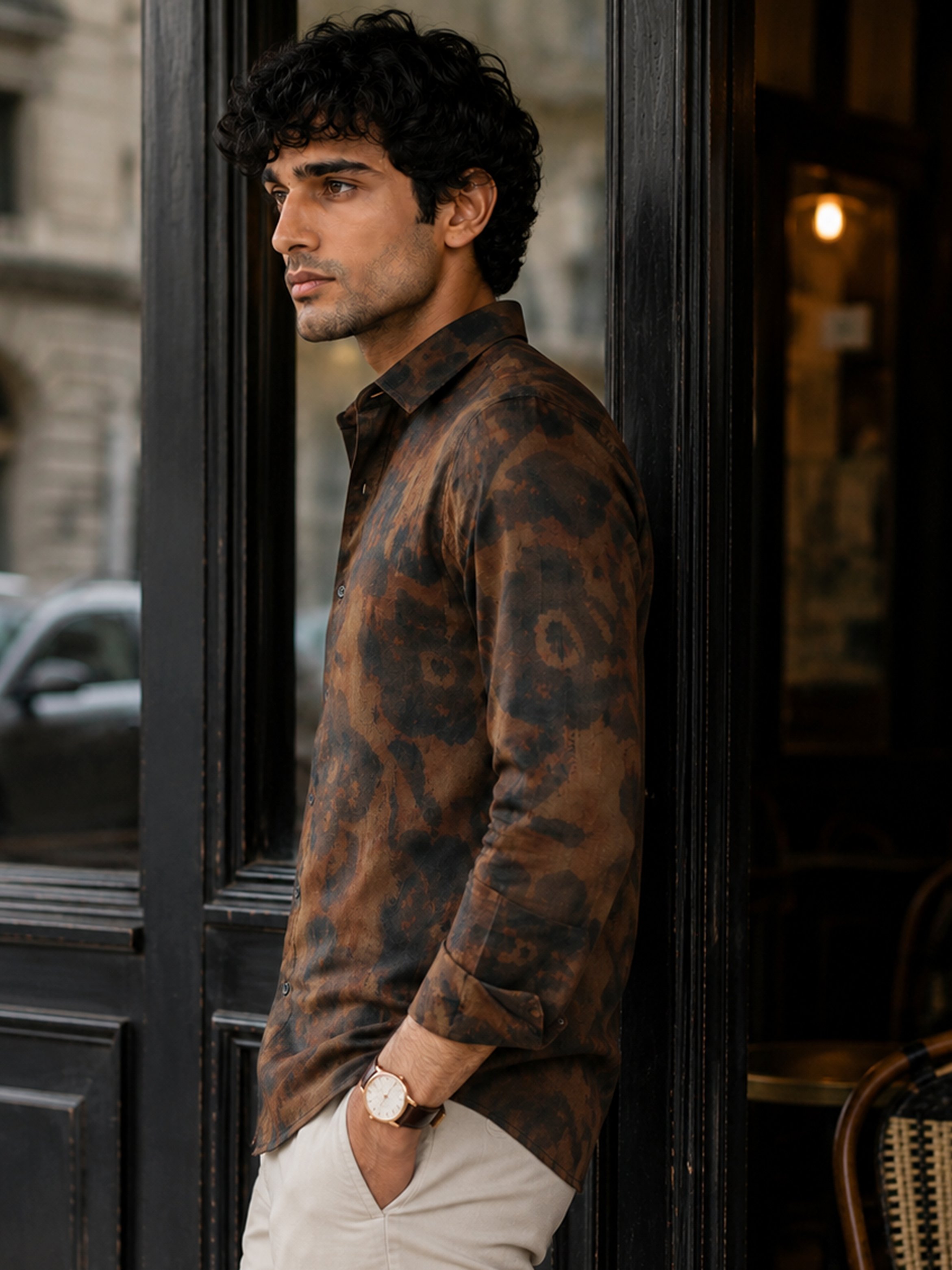 Brown Printed Long Sleeves Regular Shirt