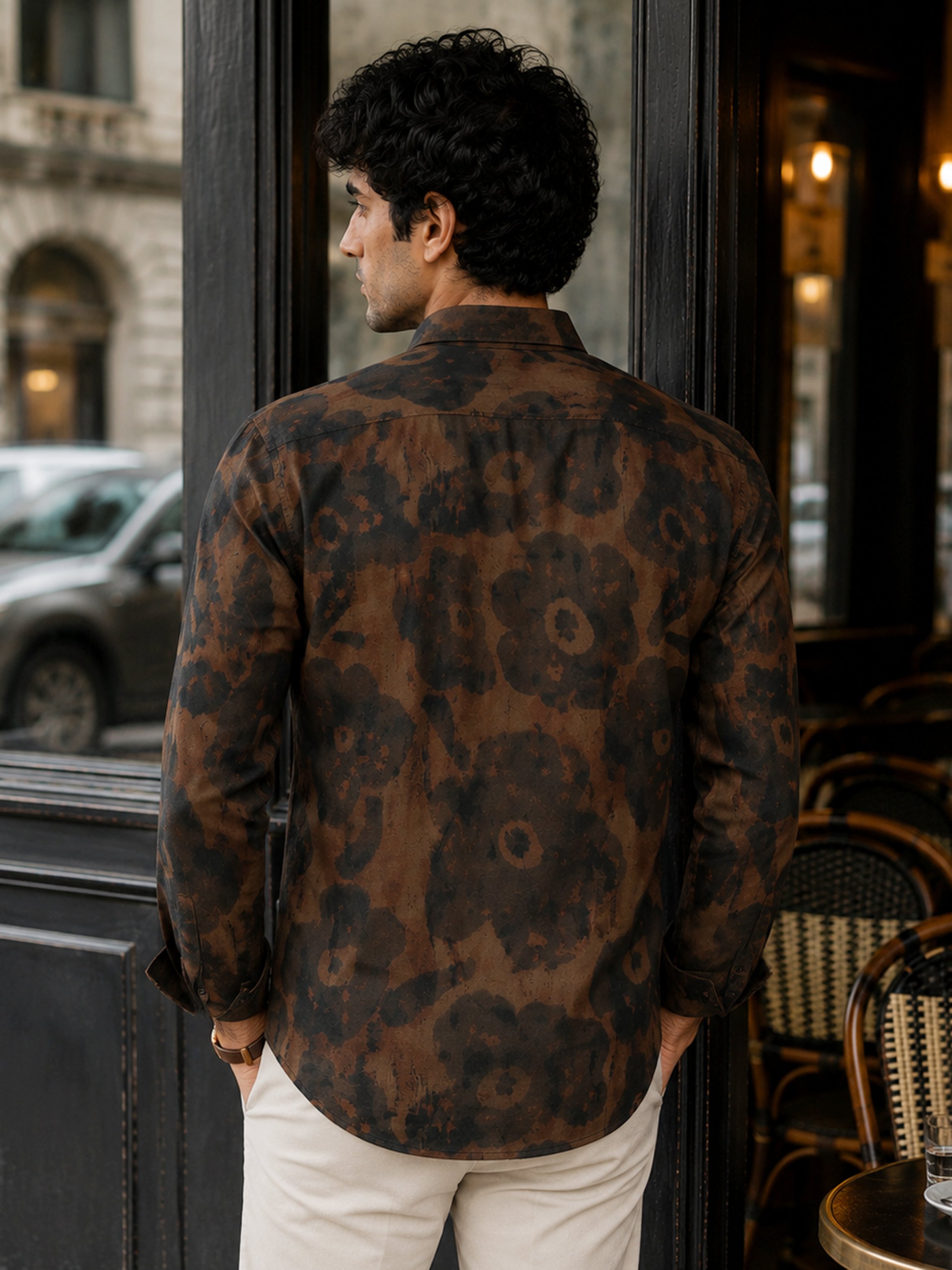 Brown Printed Long Sleeves Regular Shirt
