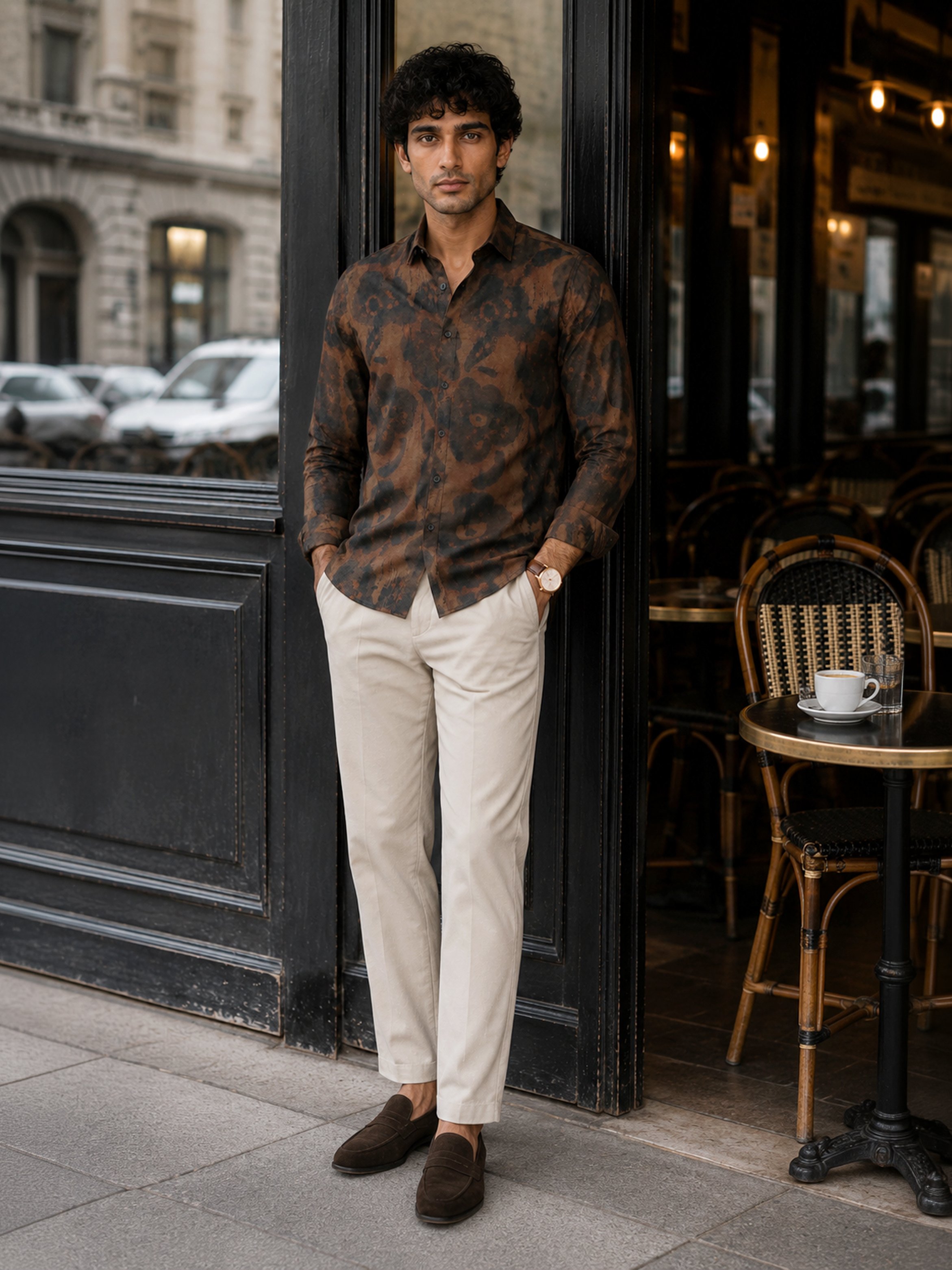 Brown Printed Long Sleeves Regular Shirt