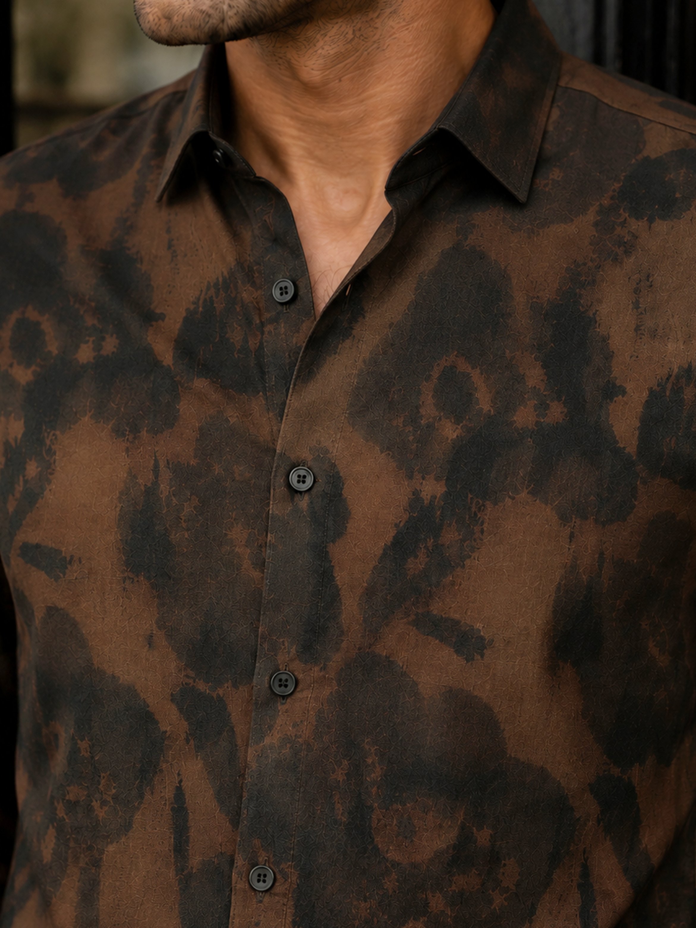 Brown Printed Long Sleeves Regular Shirt