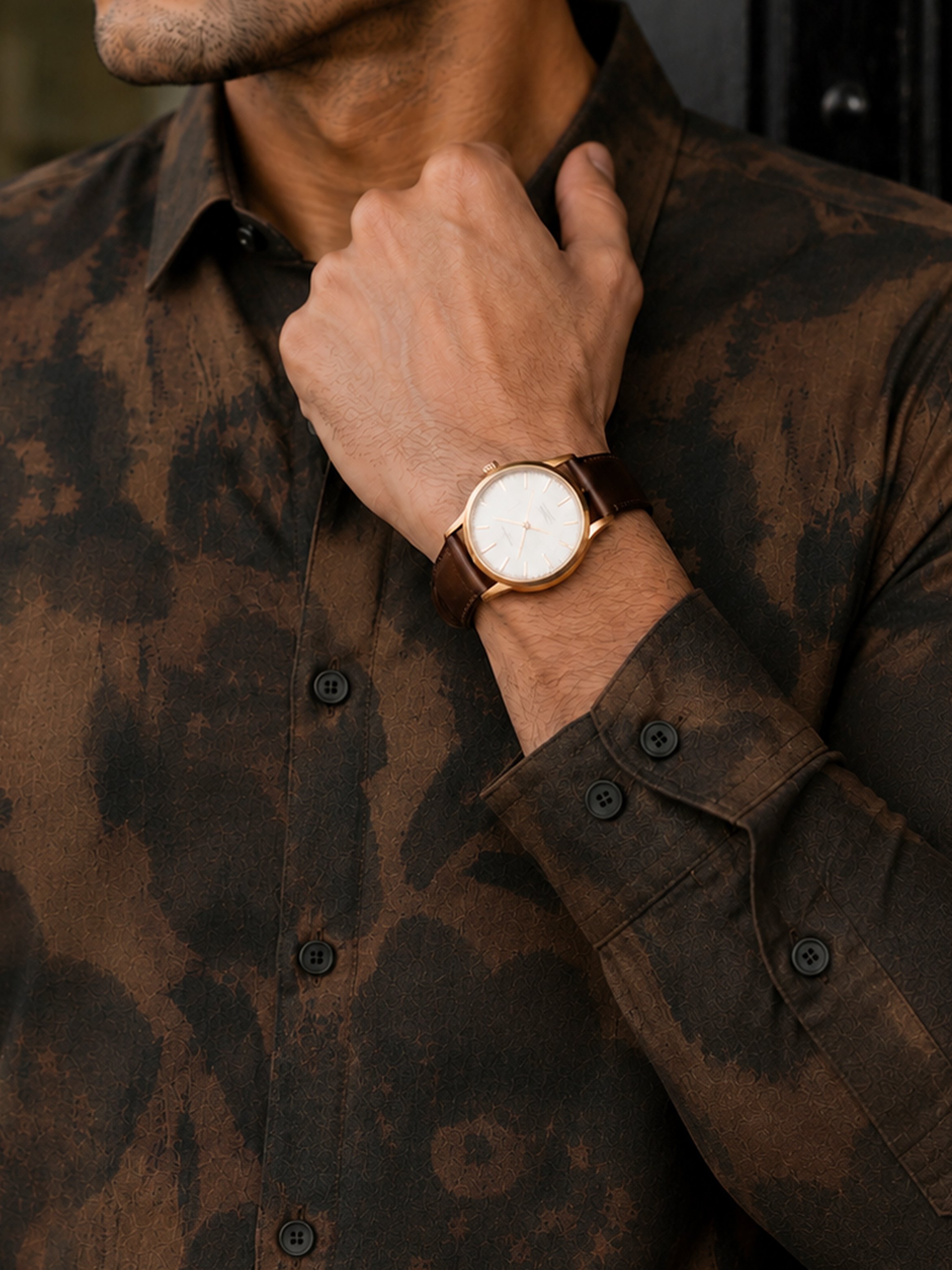 Brown Printed Long Sleeves Regular Shirt