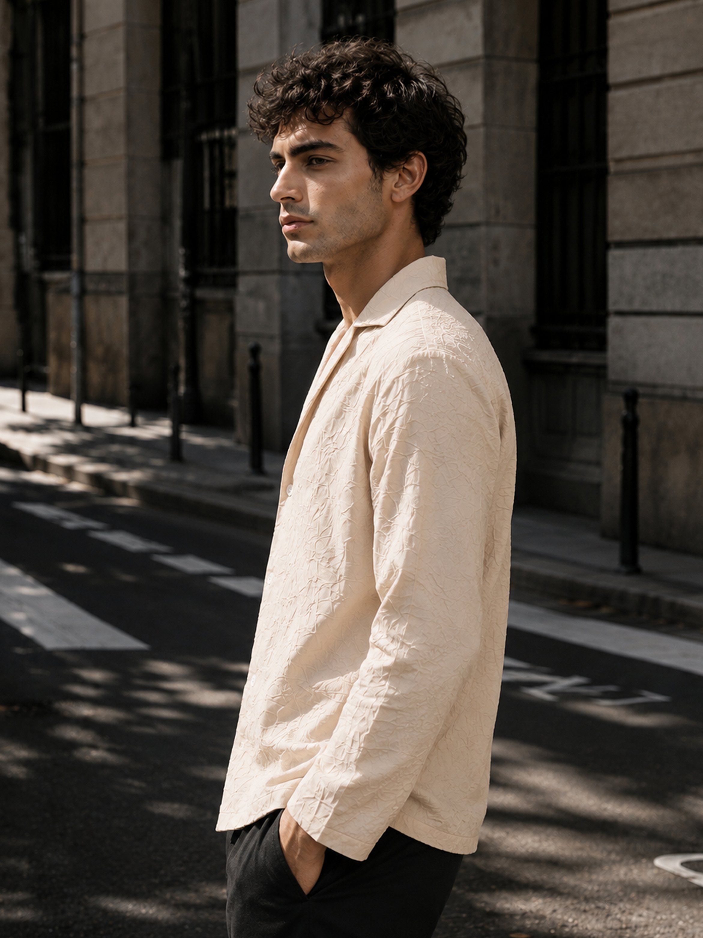 Beige Texture Long Sleeves Regular Shirt