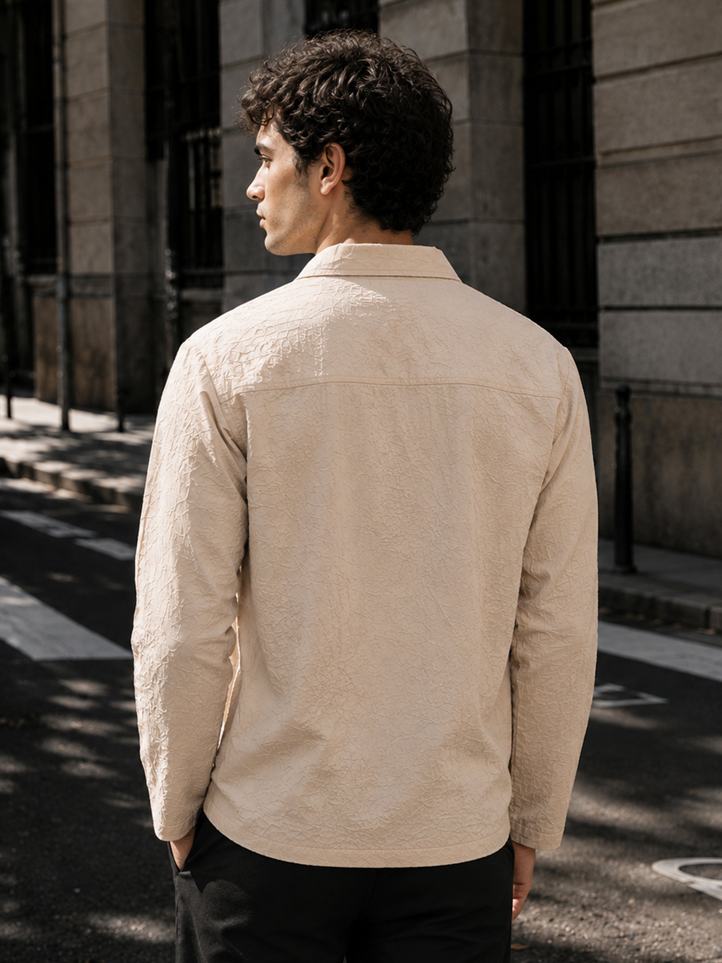 Beige Texture Long Sleeves Regular Shirt