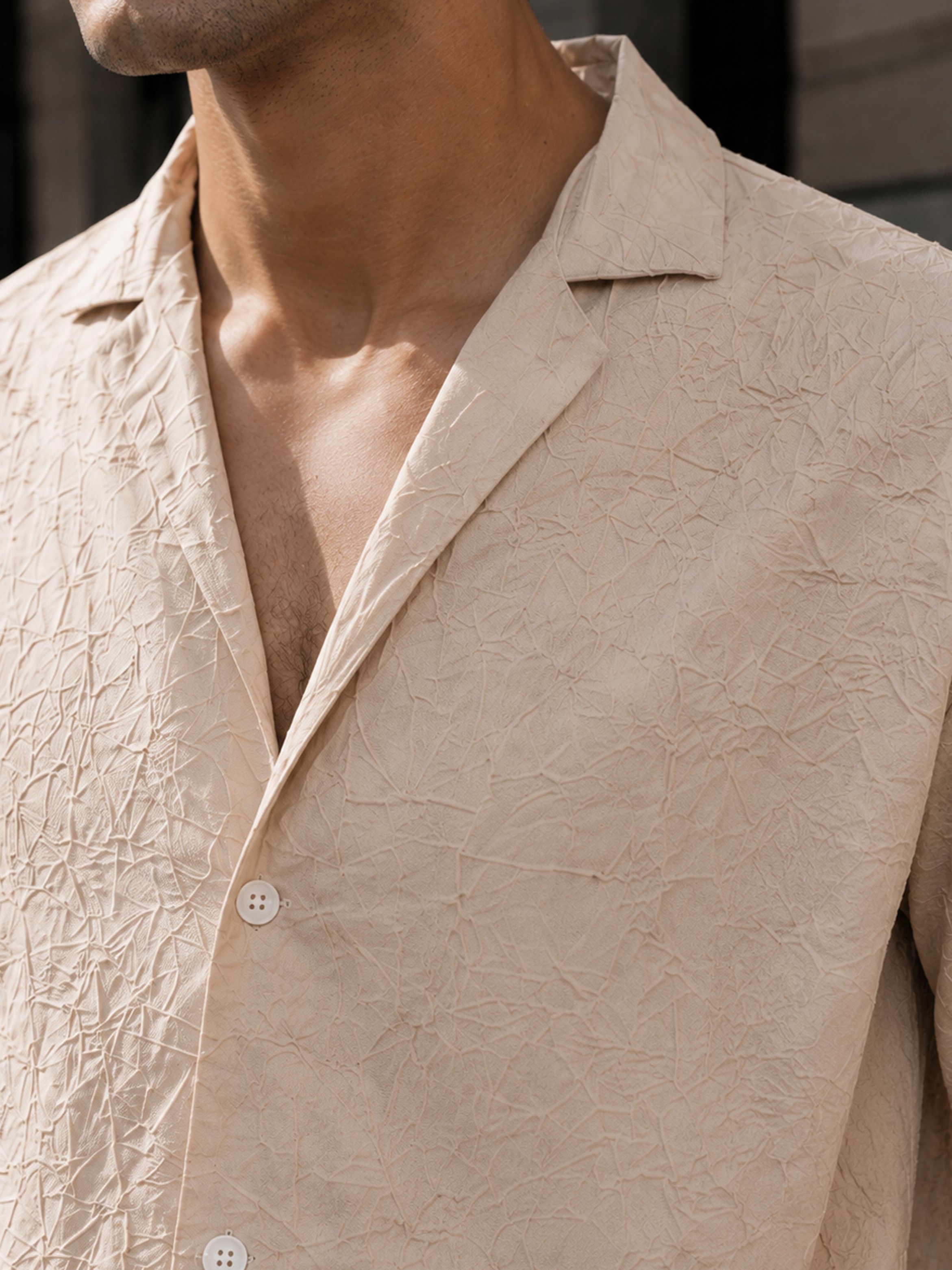 Beige Texture Long Sleeves Regular Shirt