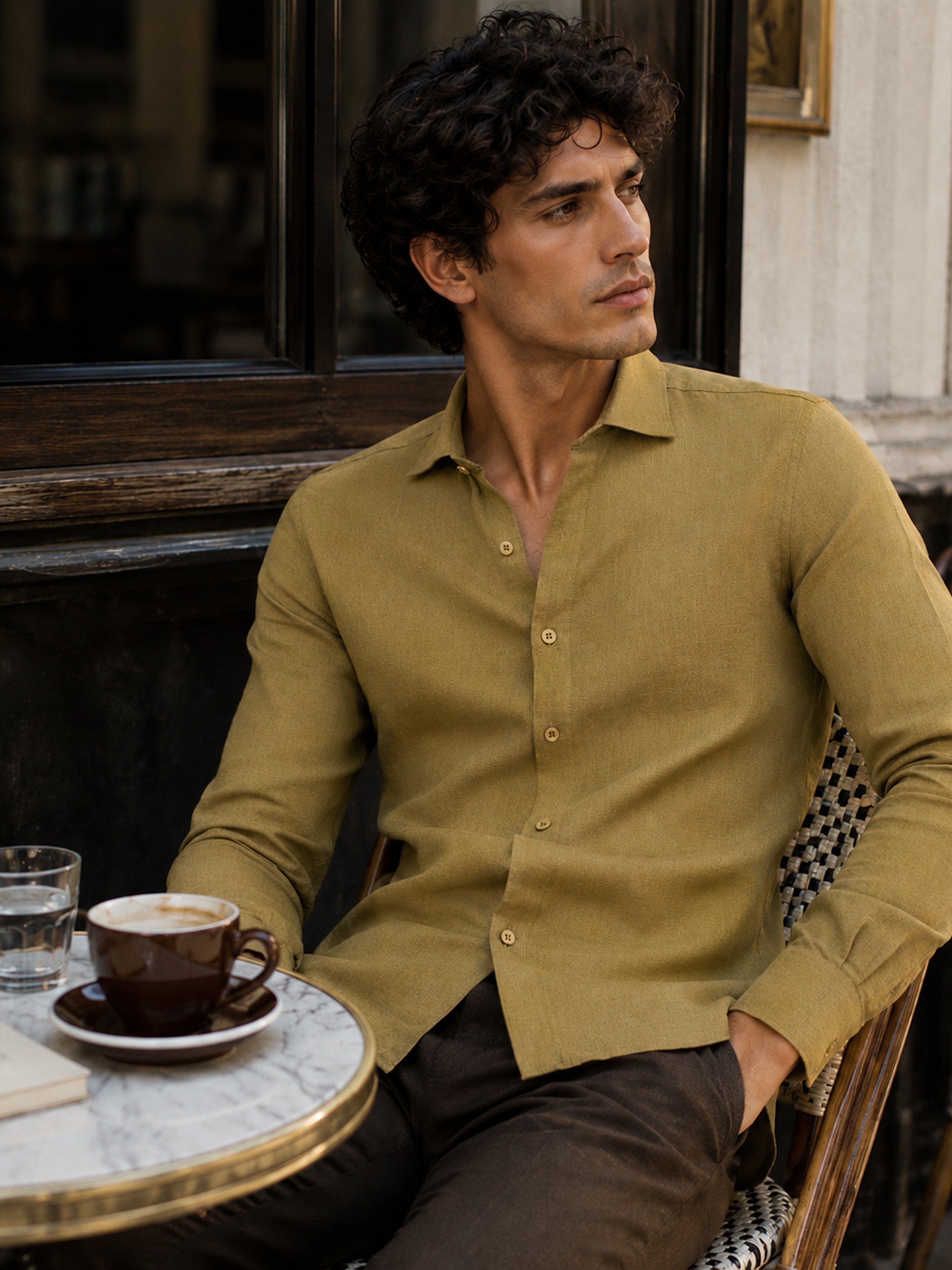 Olive Solid Long Sleeves Regular Shirt