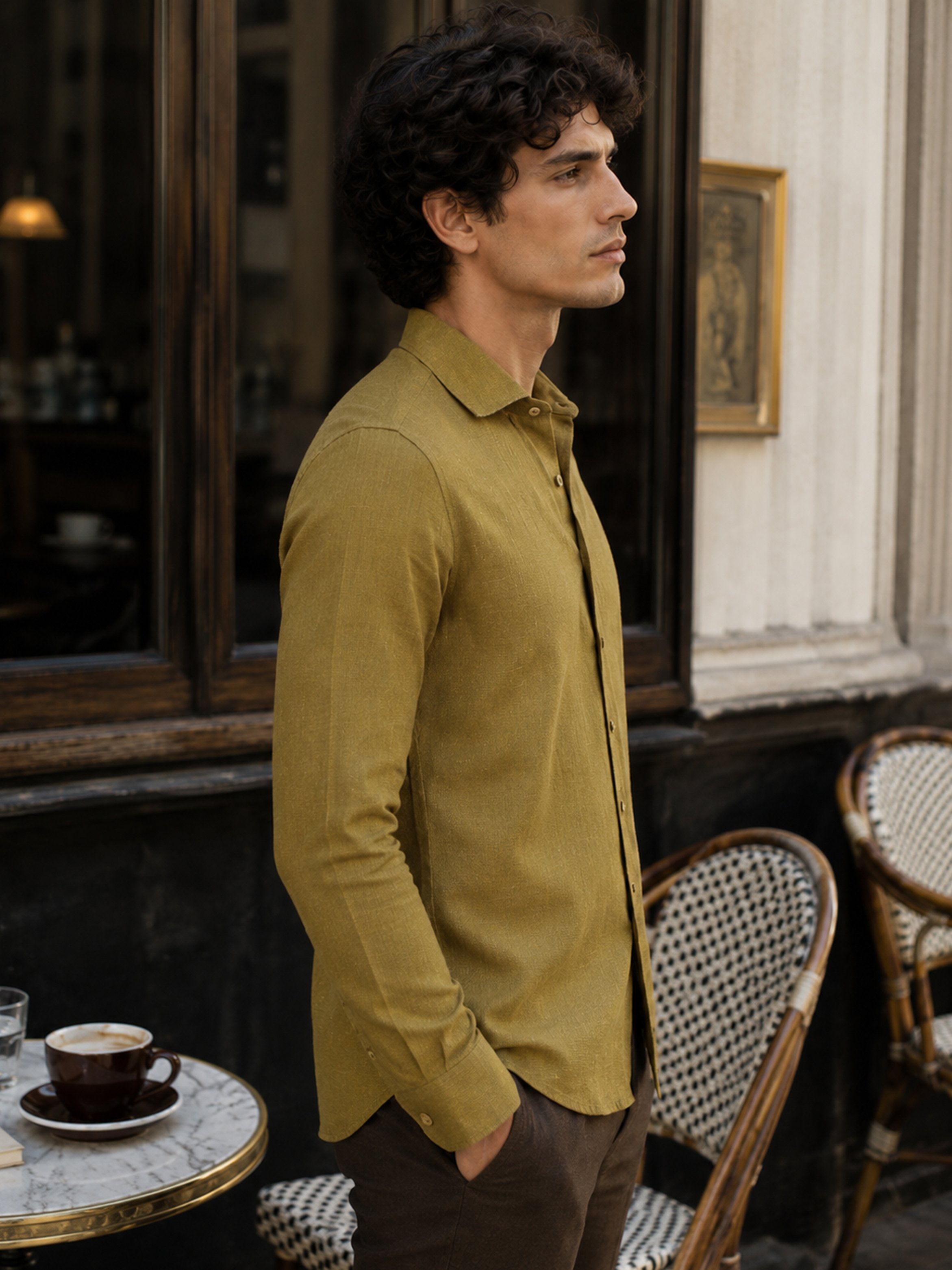Olive Solid Long Sleeves Regular Shirt