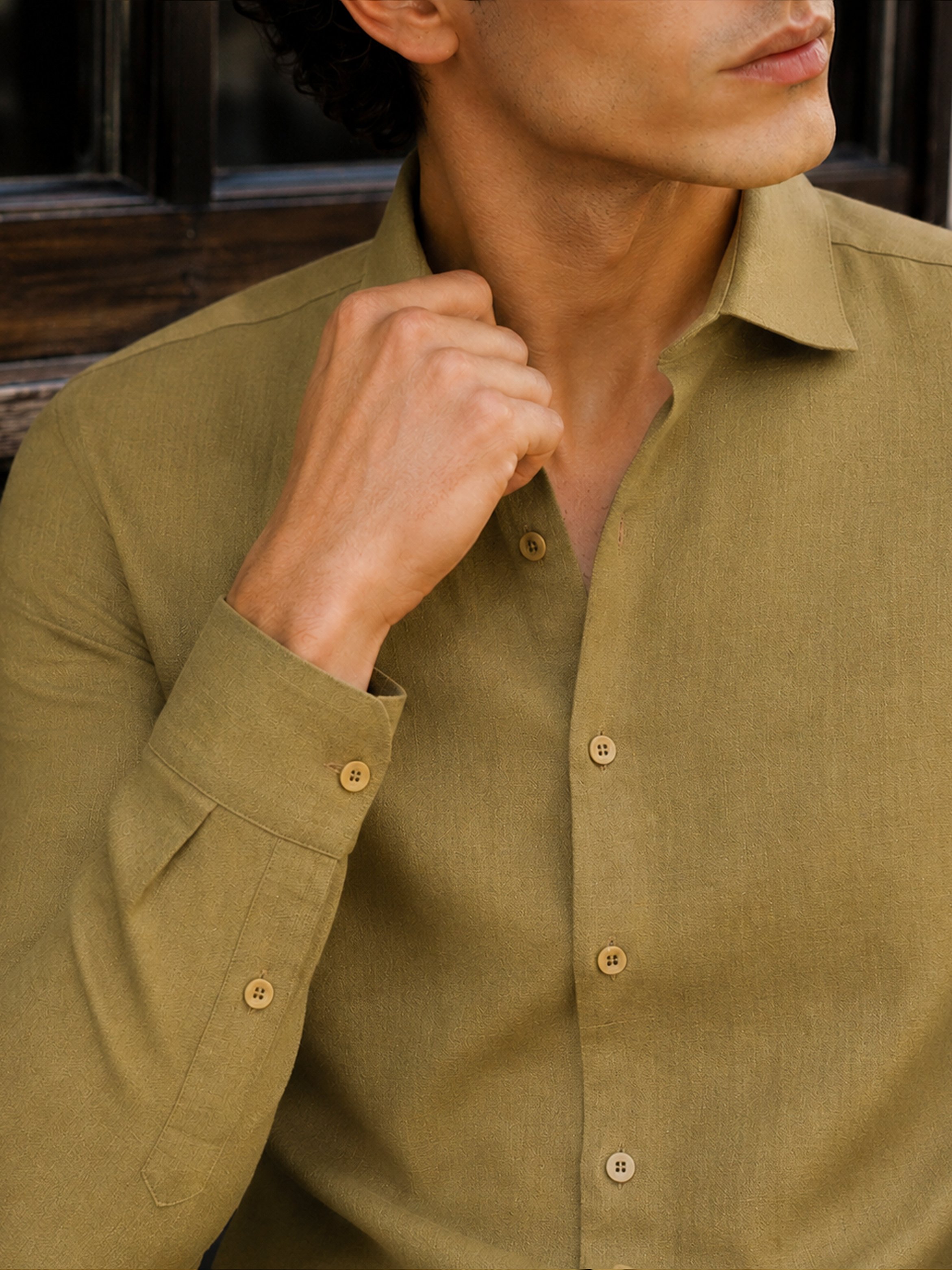 Olive Solid Long Sleeves Regular Shirt