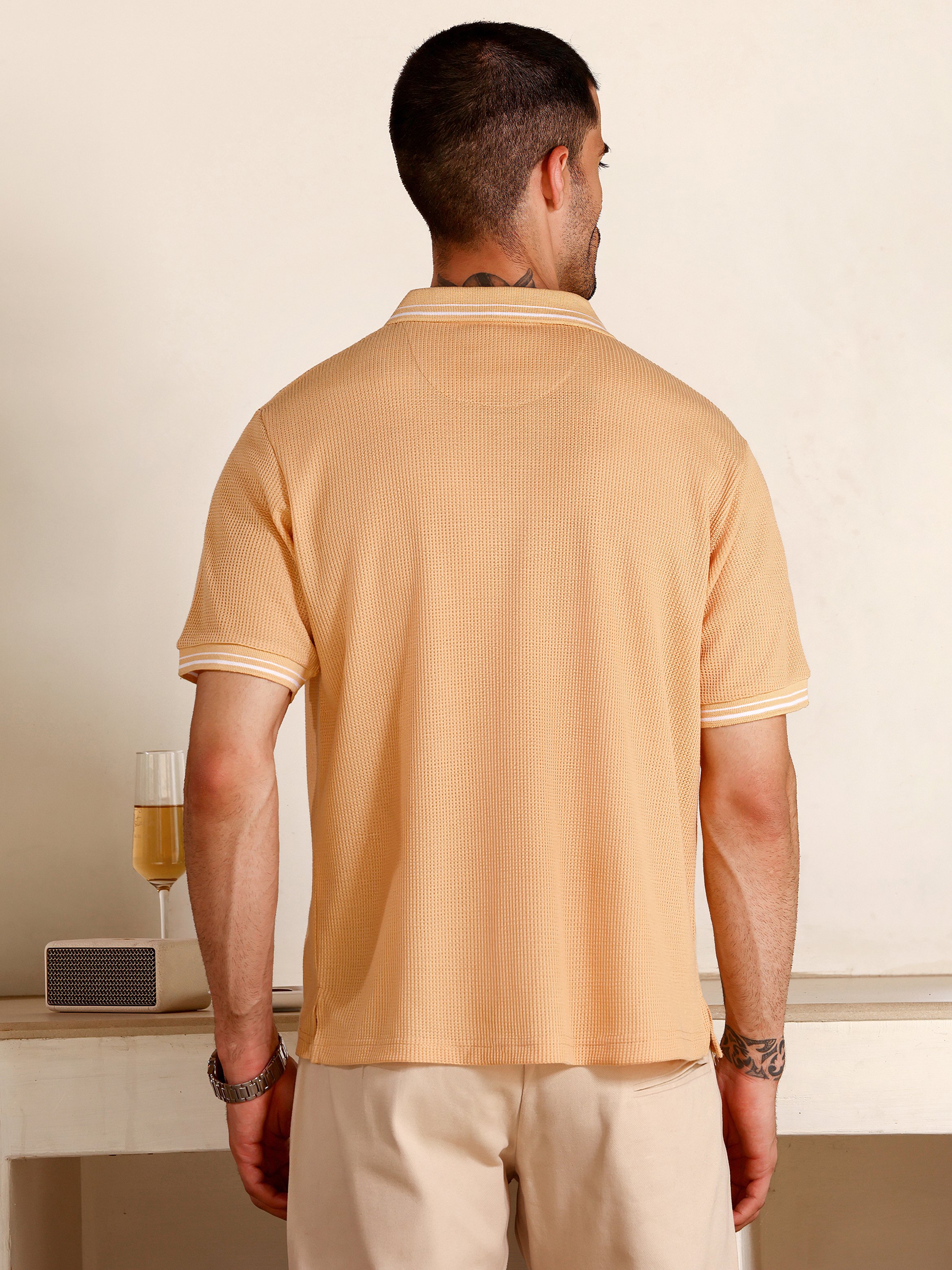 Peach Solid Polo Neck Regular T-Shirt