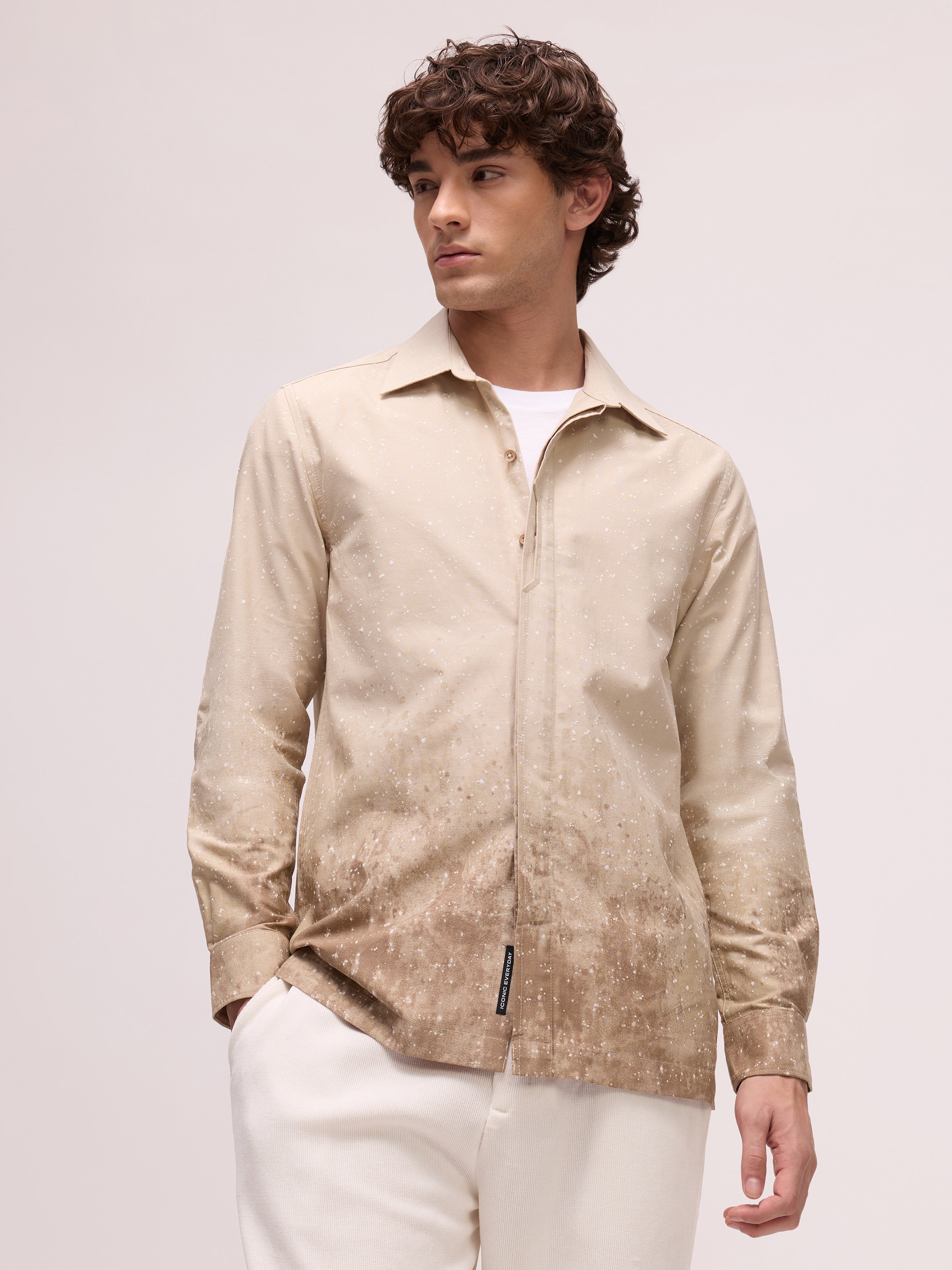 Beige Printed Long Sleeves Regular Shirt