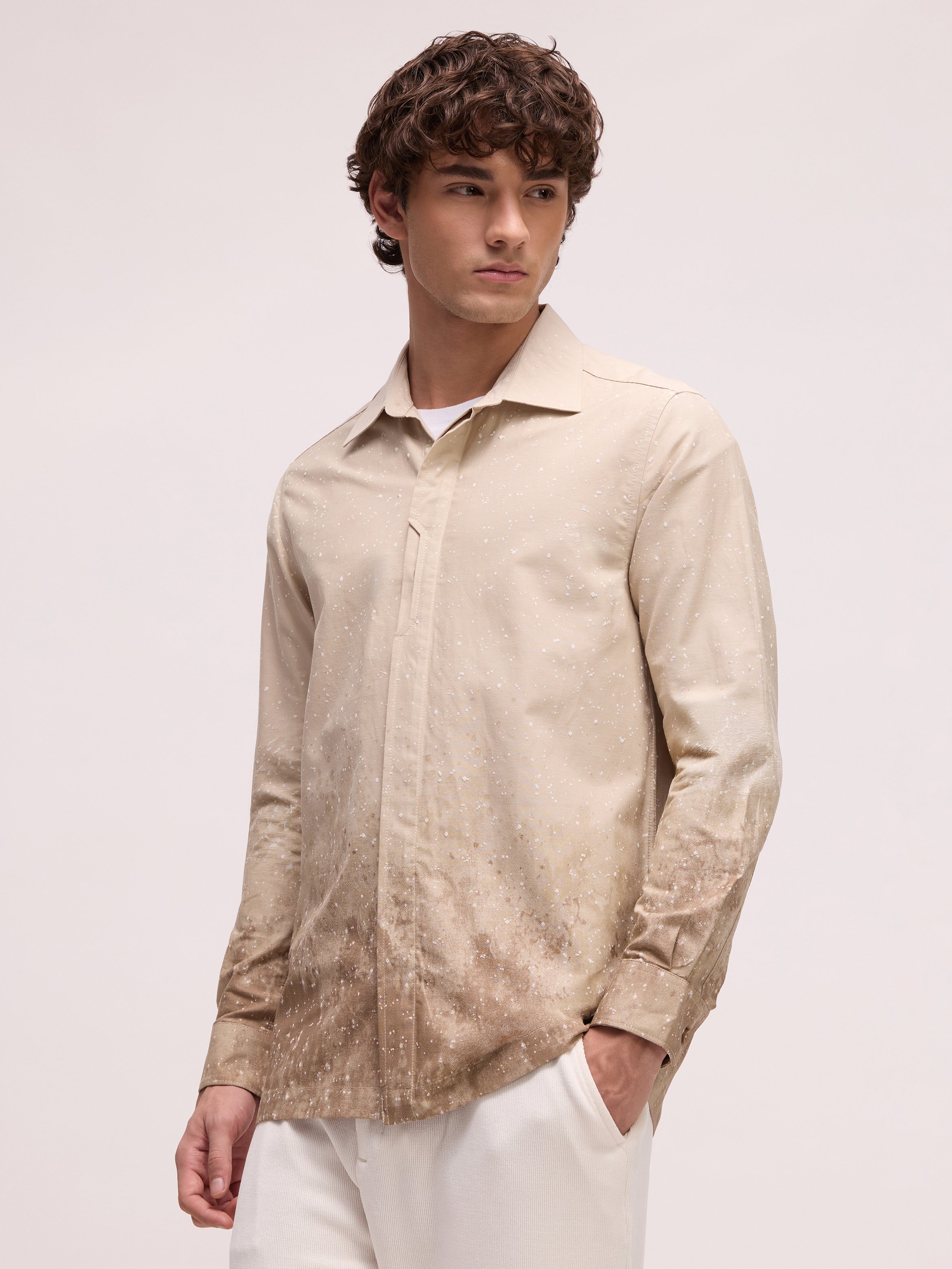 Beige Printed Long Sleeves Regular Shirt