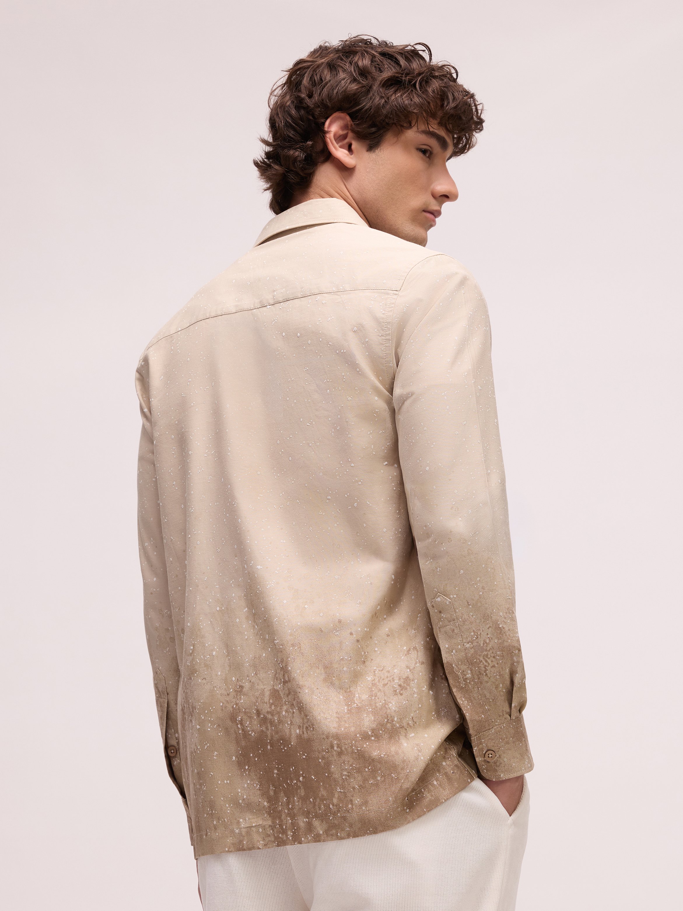 Beige Printed Long Sleeves Regular Shirt