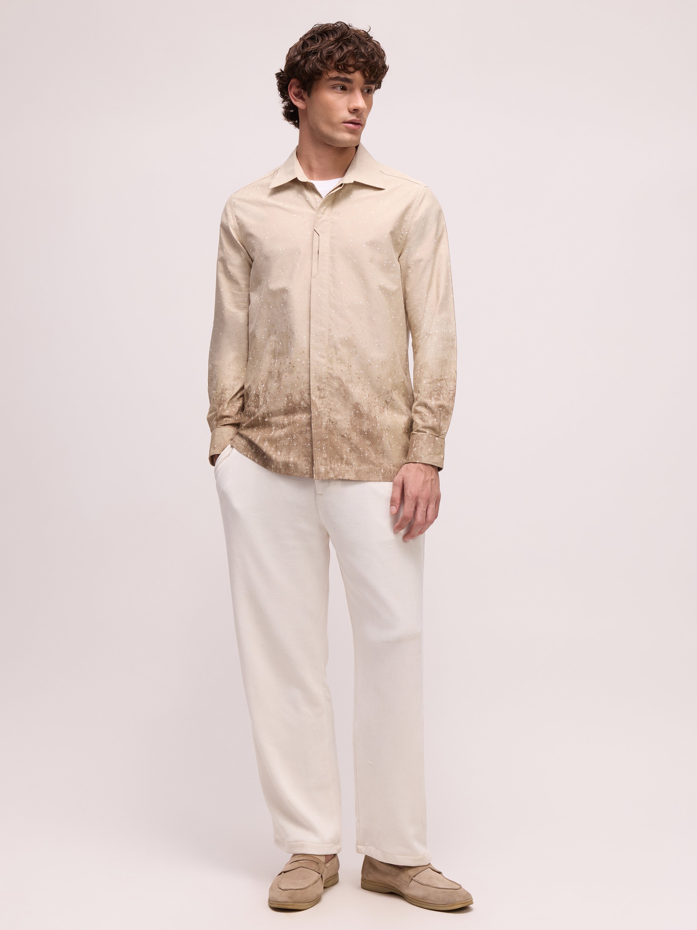 Beige Printed Long Sleeves Regular Shirt