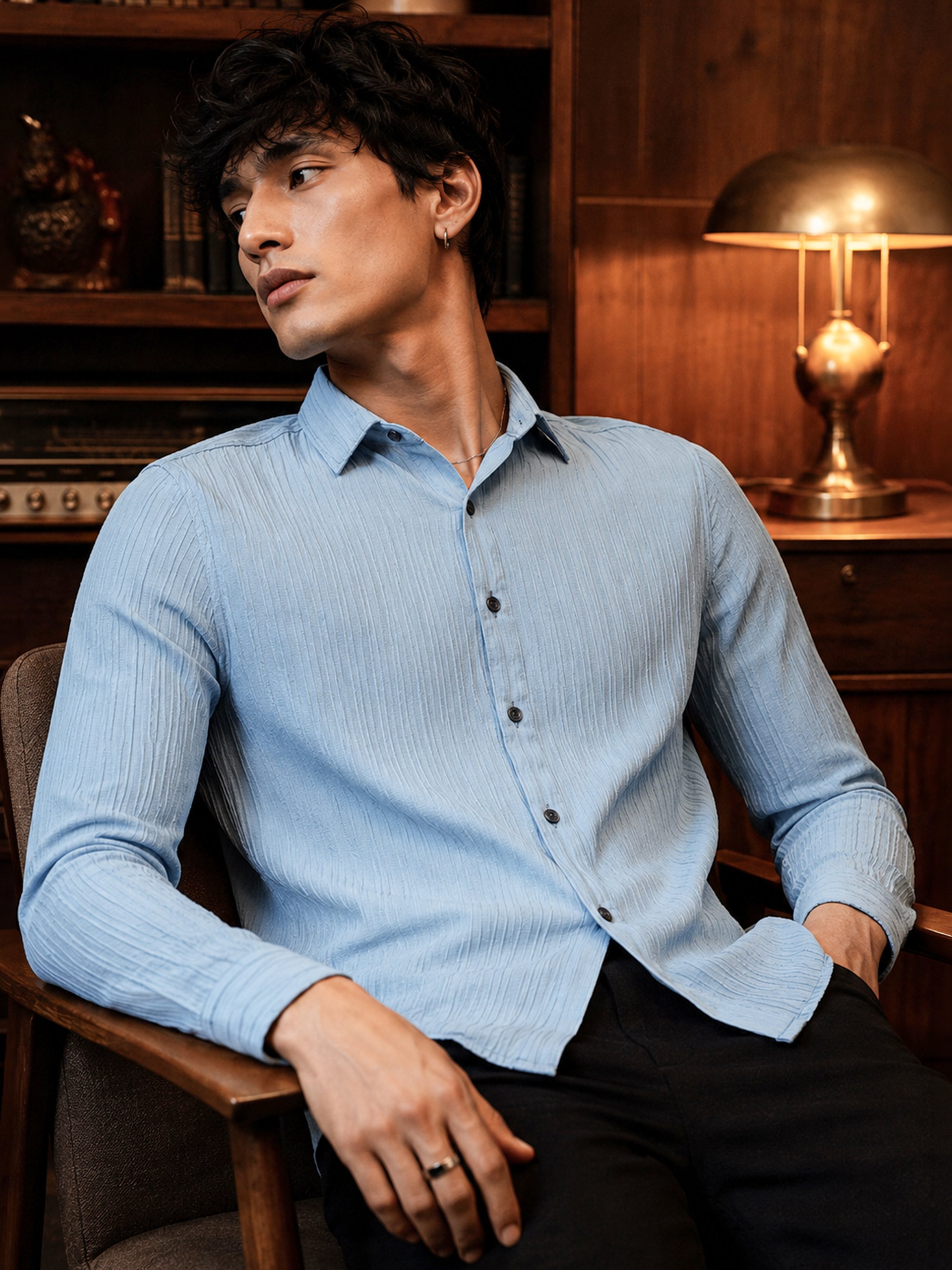Light Blue Texture Long Sleeves Shirt