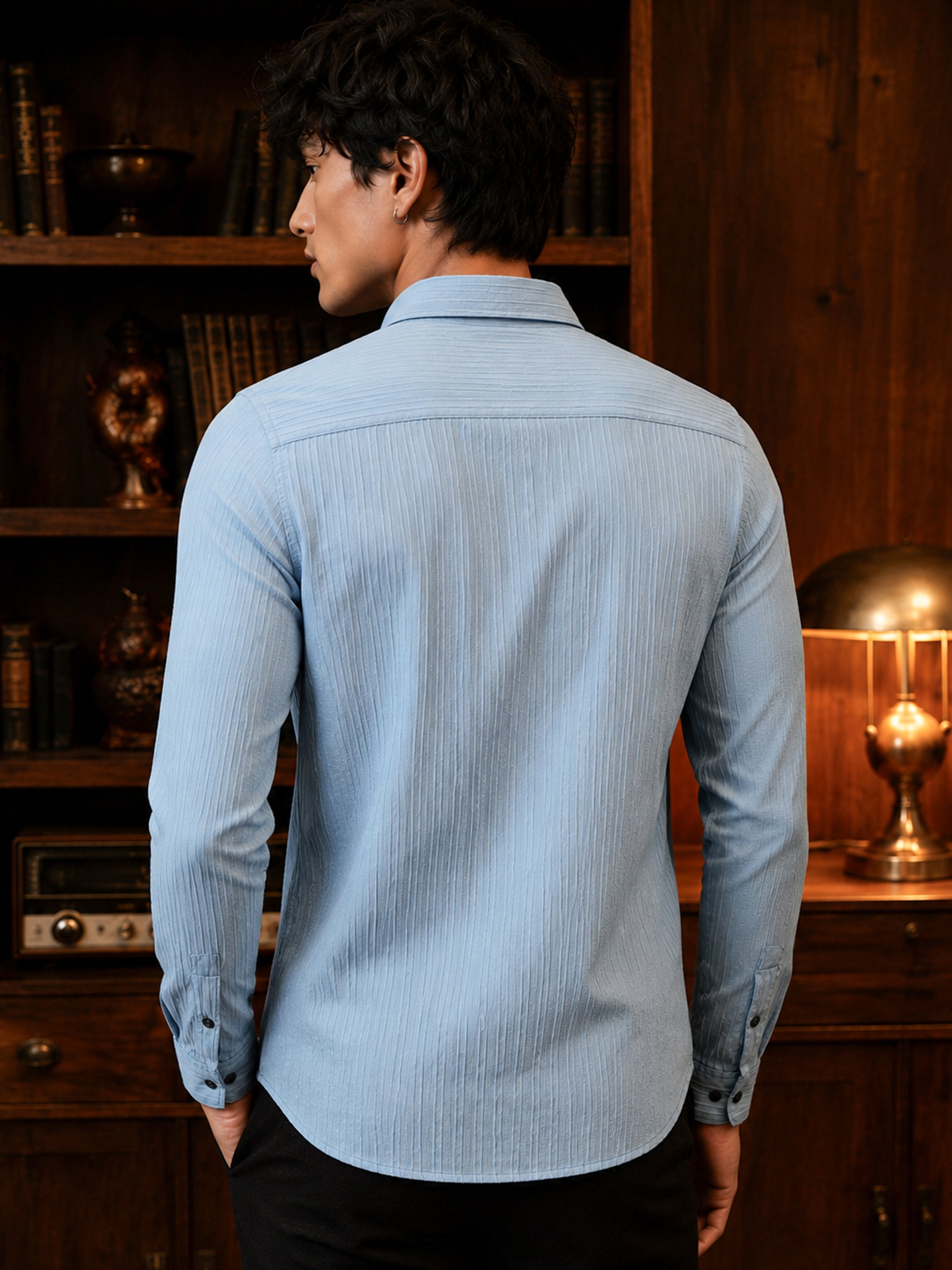 Light Blue Texture Long Sleeves Shirt