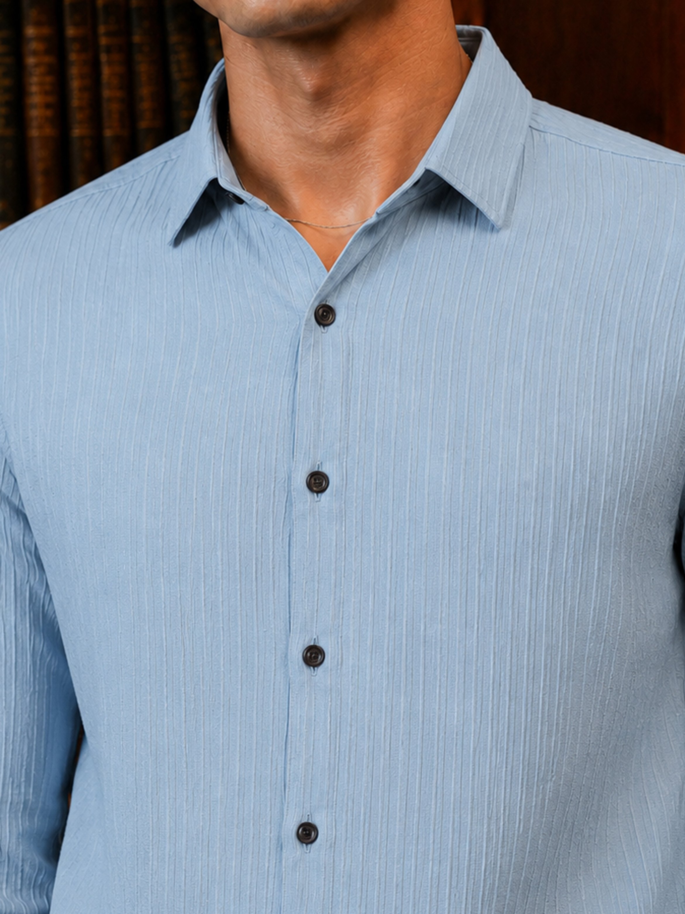 Light Blue Texture Long Sleeves Shirt