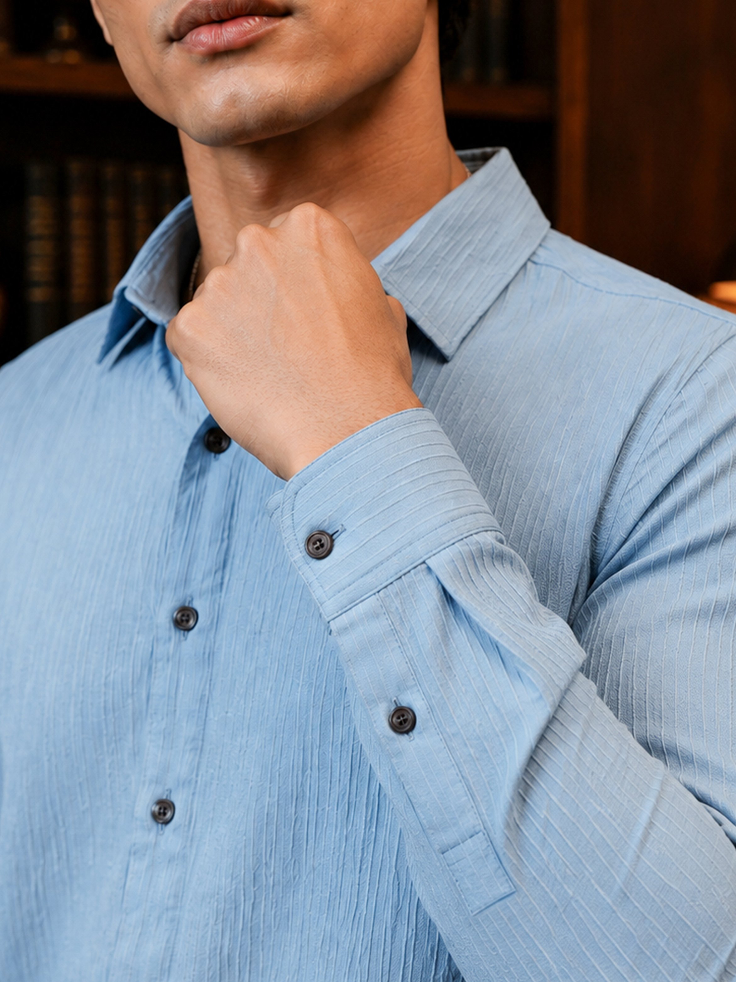 Light Blue Texture Long Sleeves Shirt