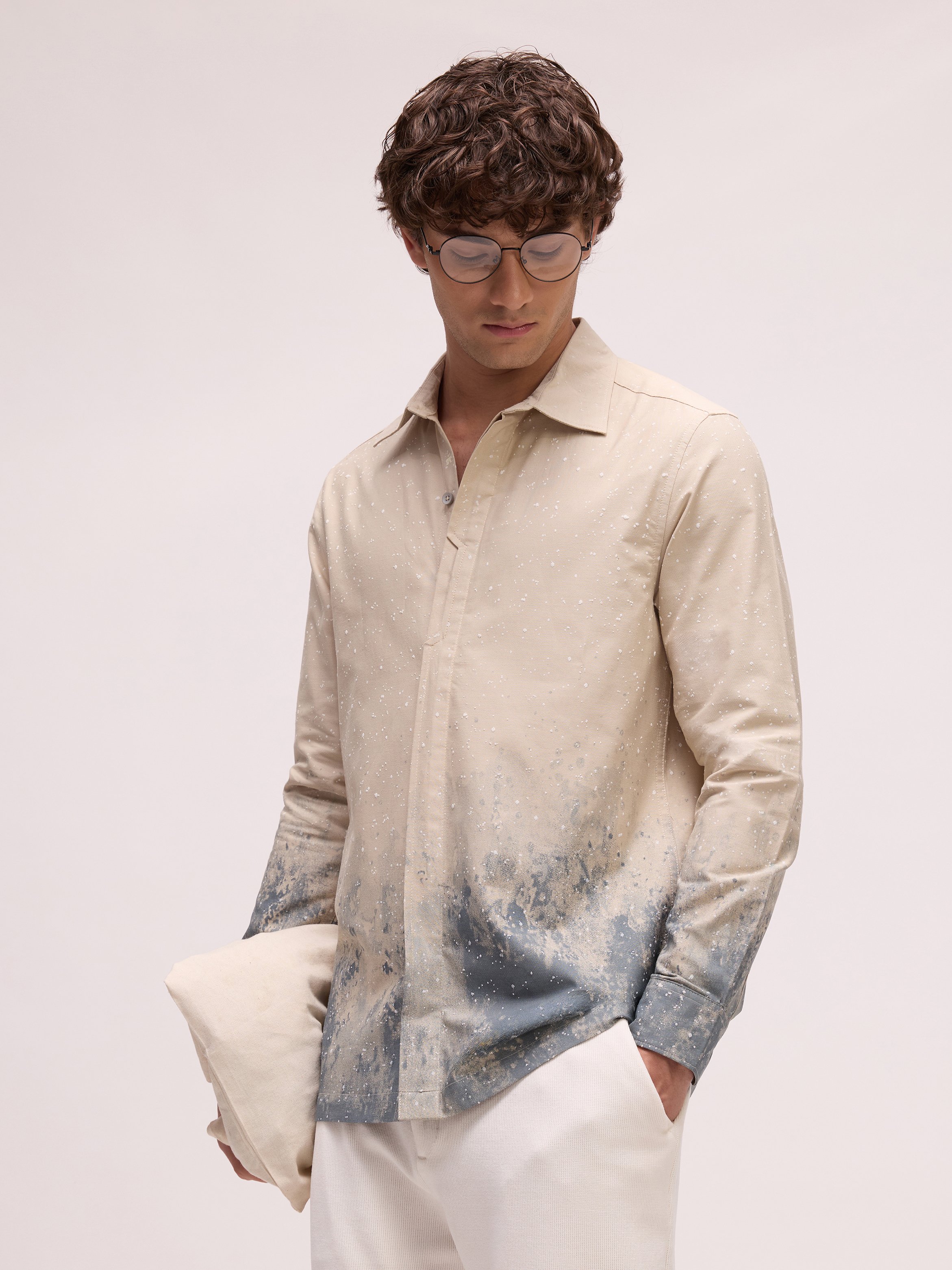 Beige Printed Long Sleeves Regular Shirt