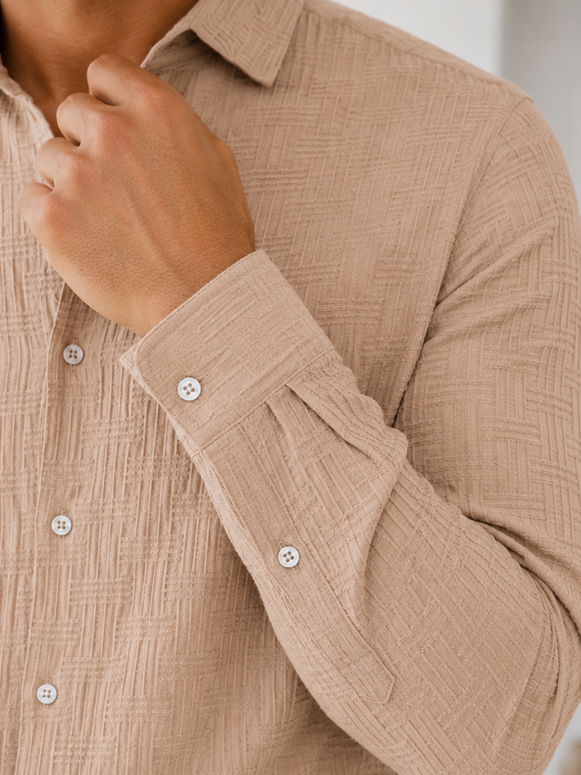 Beige Texture Long Sleeves Regular Shirt