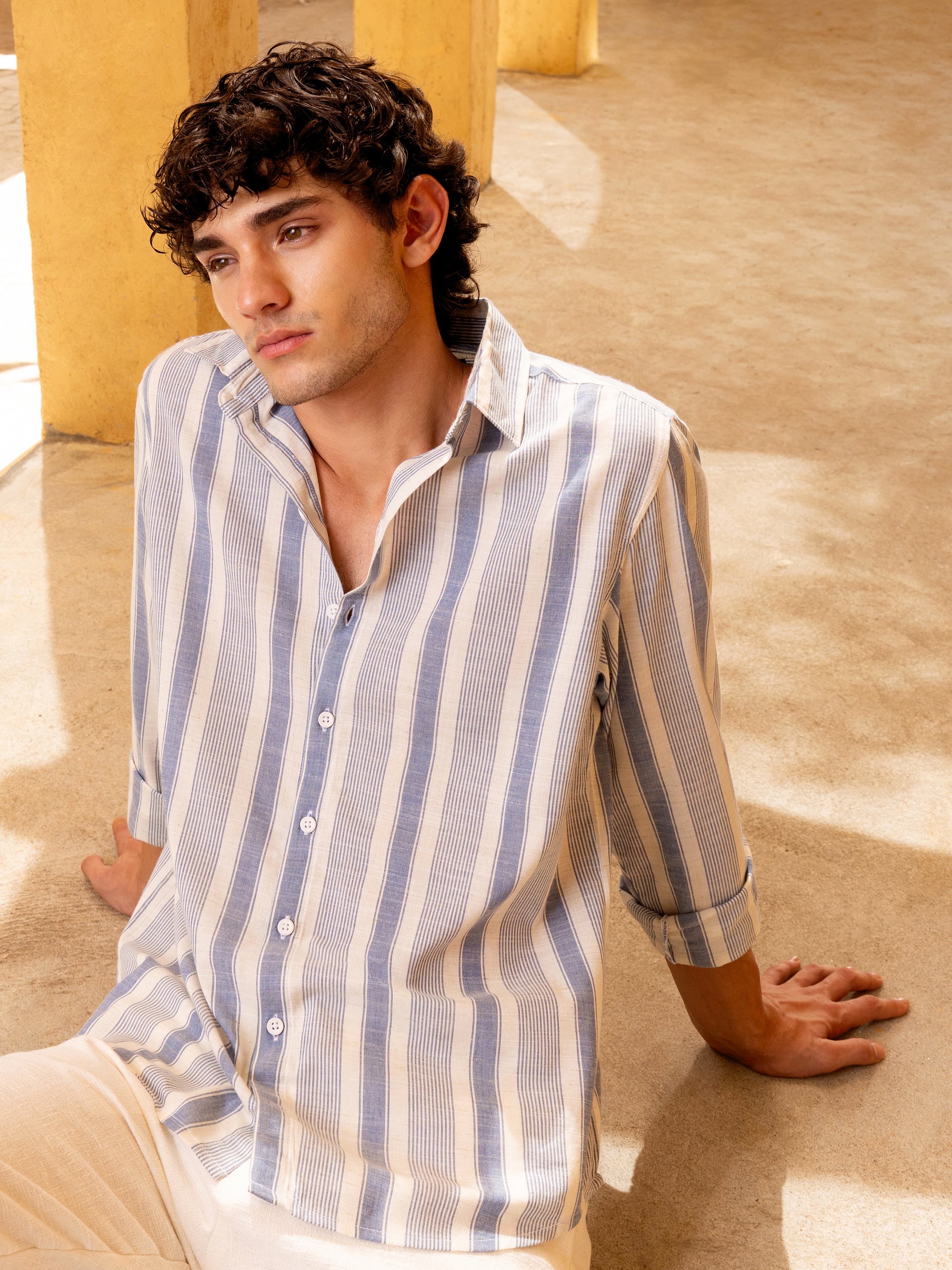 Blue Striped Long Sleeves Regular Shirt