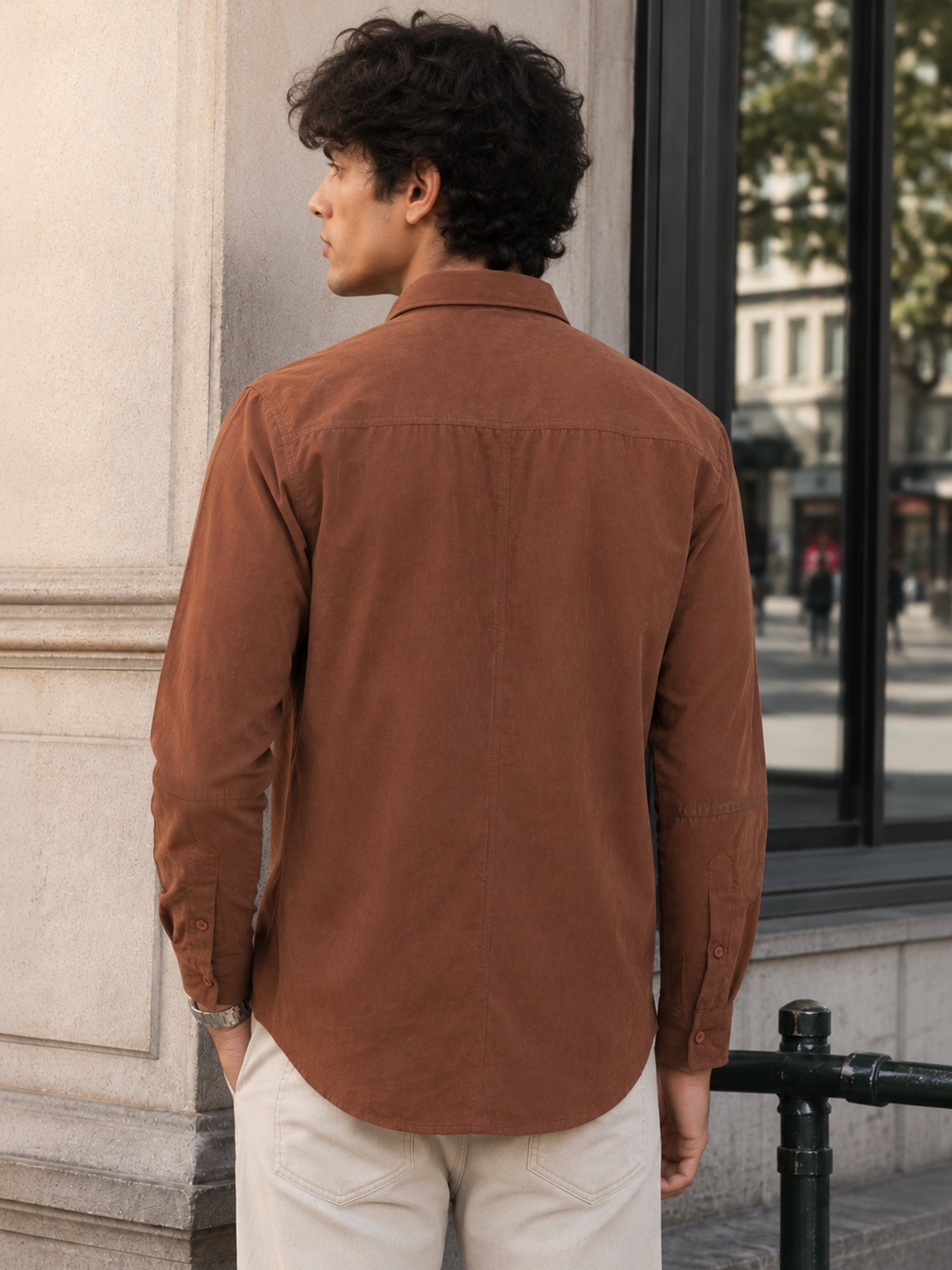 Brown Solid Long Sleeves Regular Shirt