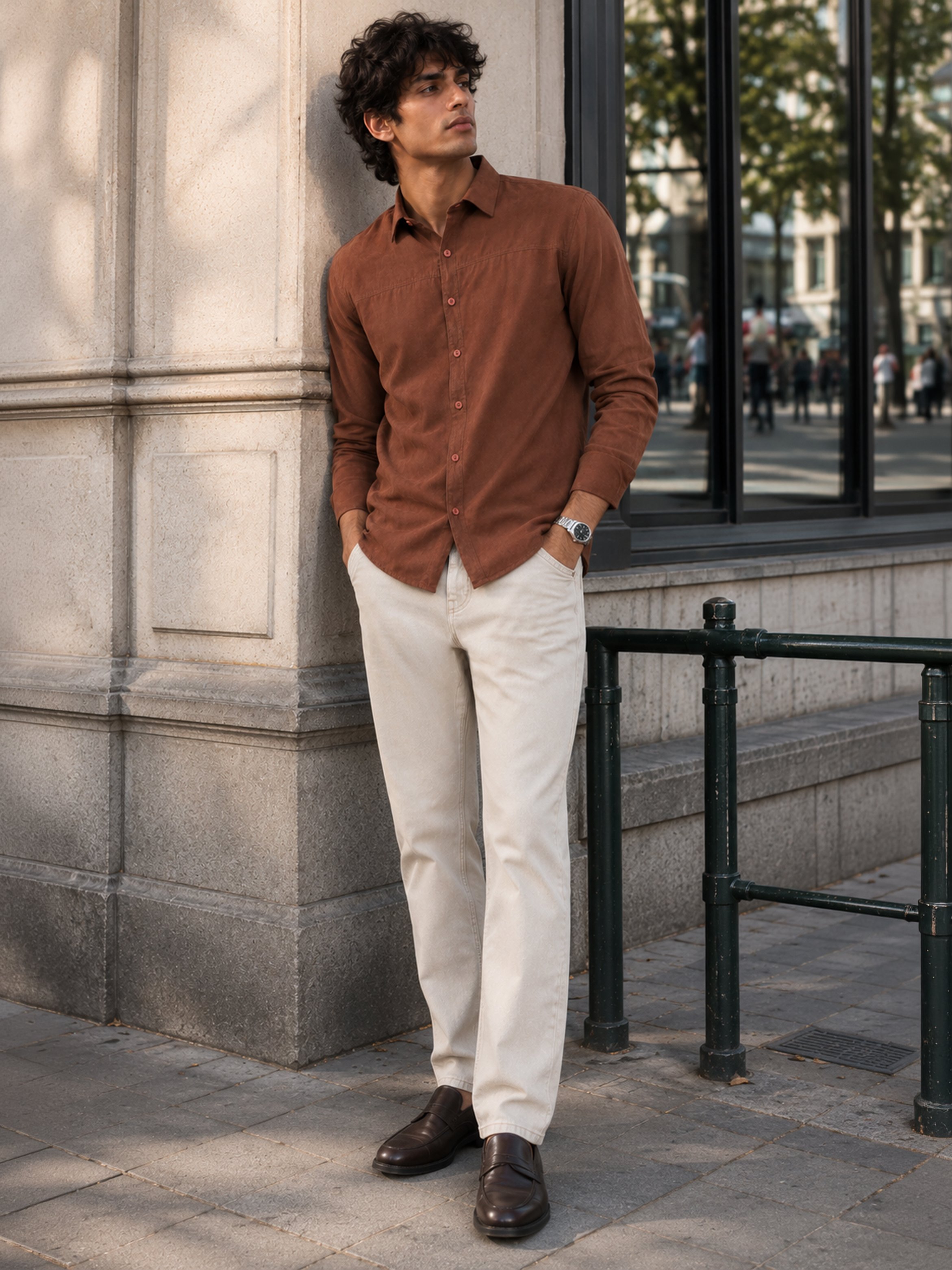 Brown Solid Long Sleeves Regular Shirt