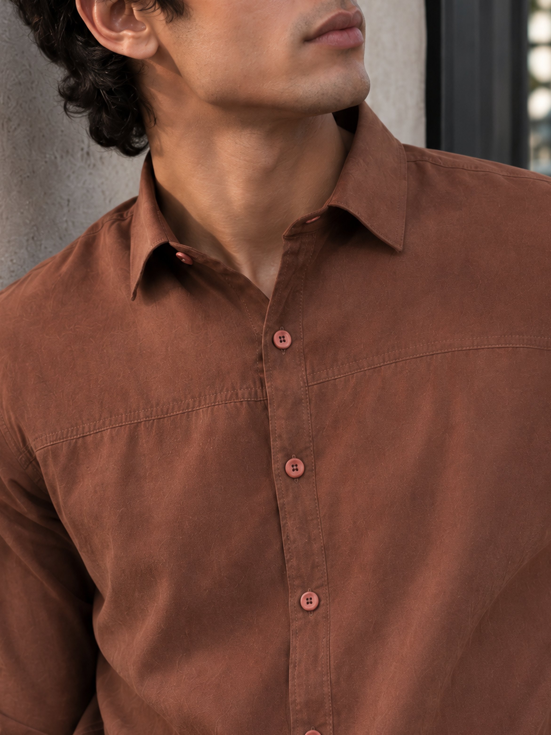 Brown Solid Long Sleeves Regular Shirt