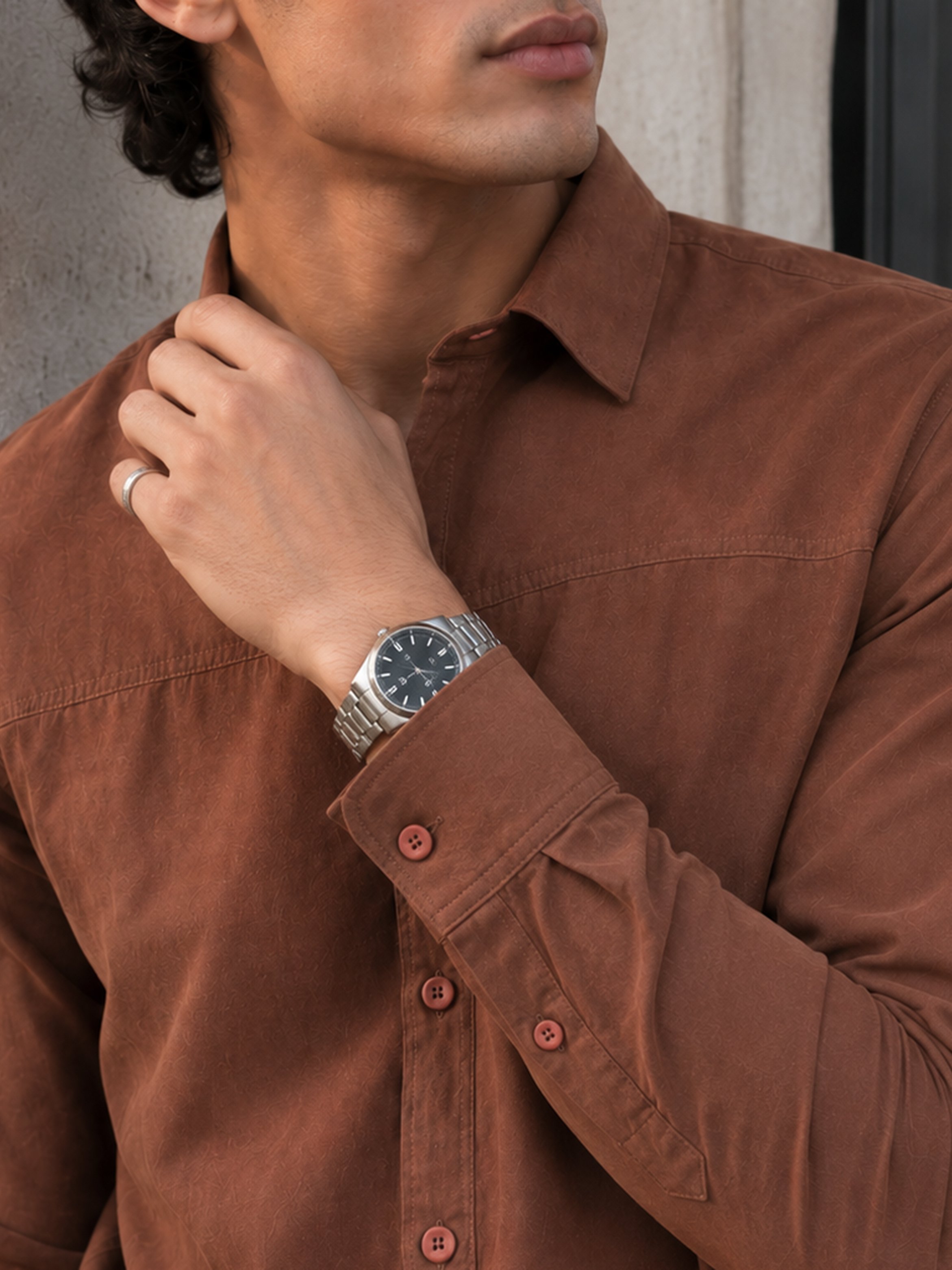 Brown Solid Long Sleeves Regular Shirt