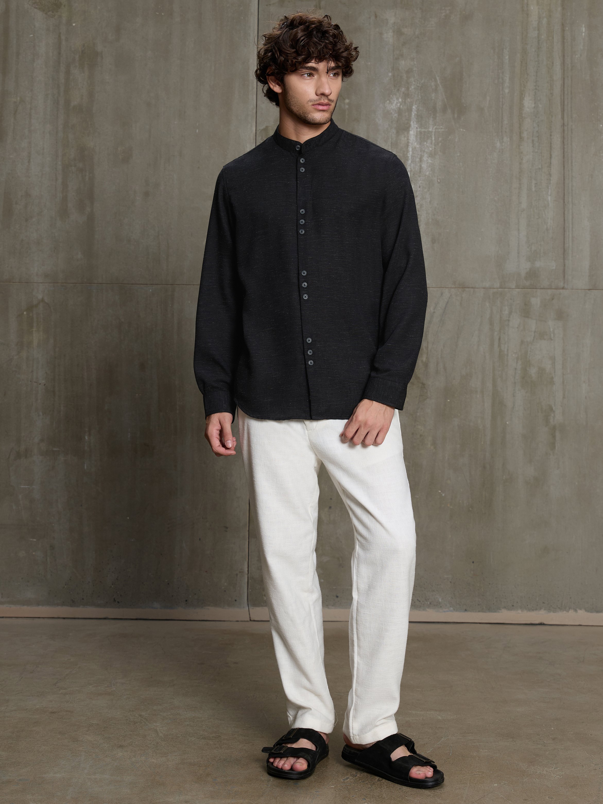 Black Solid Long Sleeves Regular Shirt
