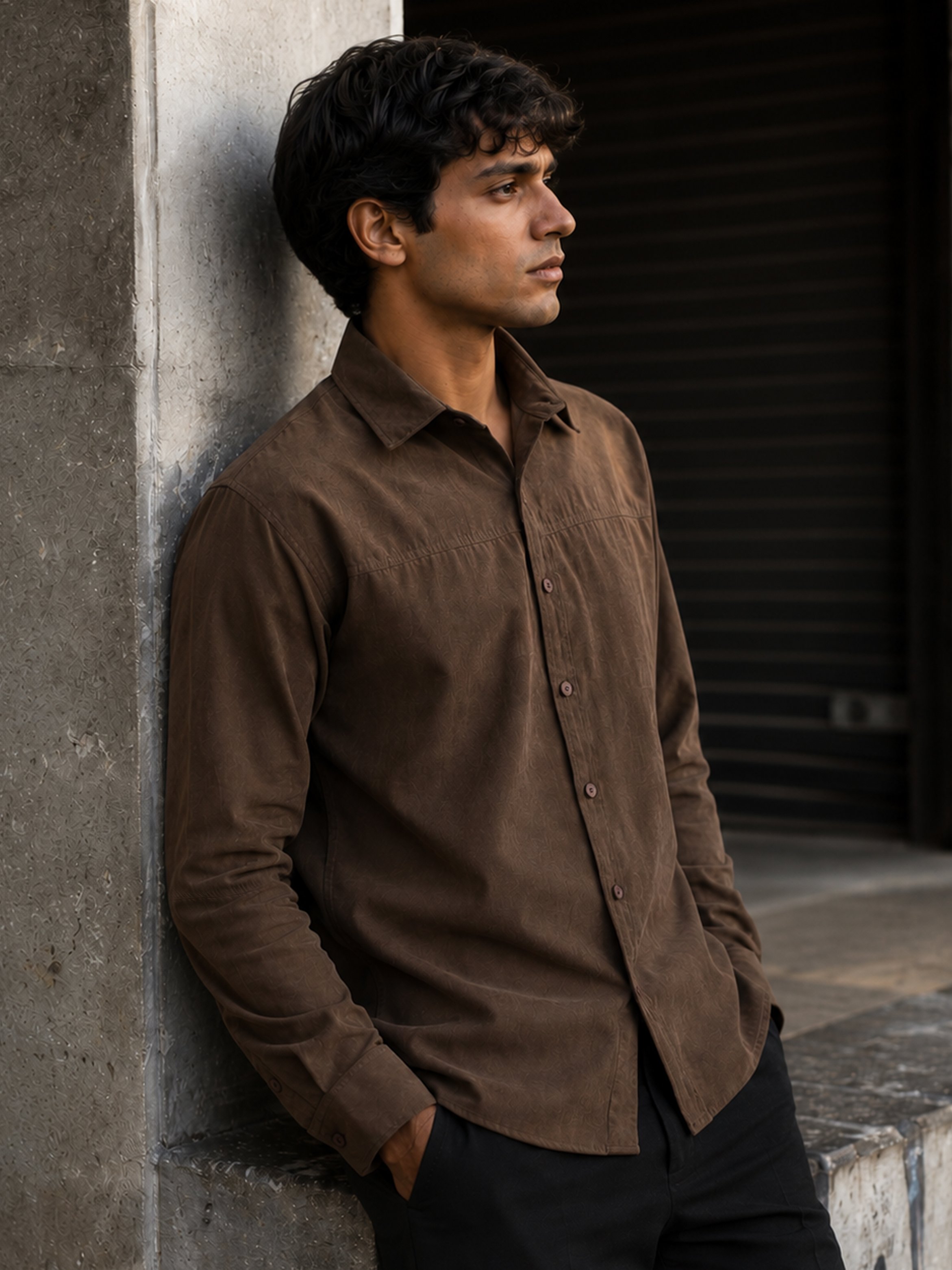 Brown Solid Long Sleeves Regular Shirt