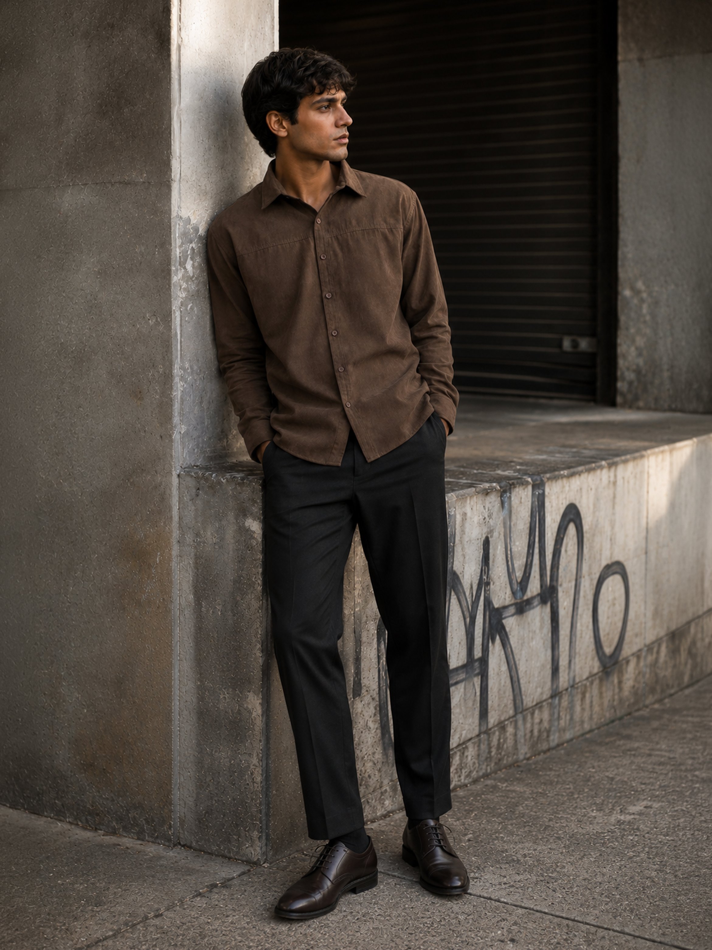 Brown Solid Long Sleeves Regular Shirt