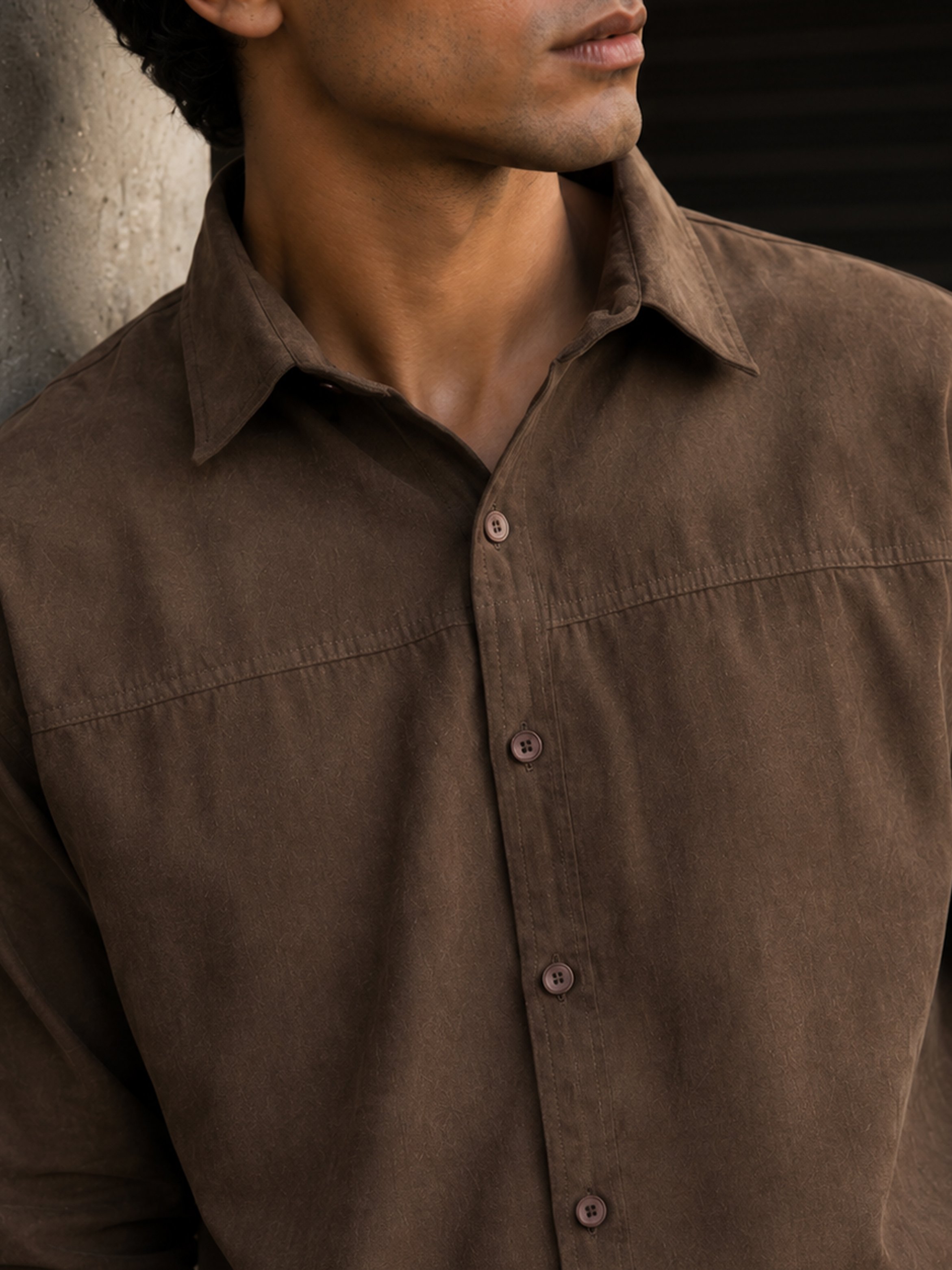Brown Solid Long Sleeves Regular Shirt