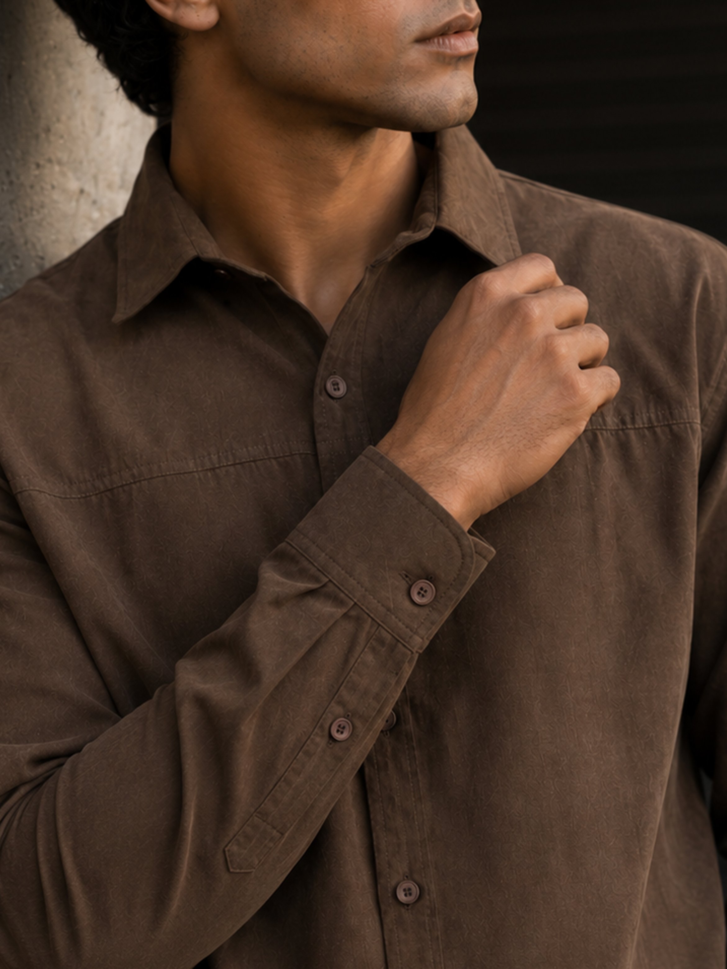 Brown Solid Long Sleeves Regular Shirt