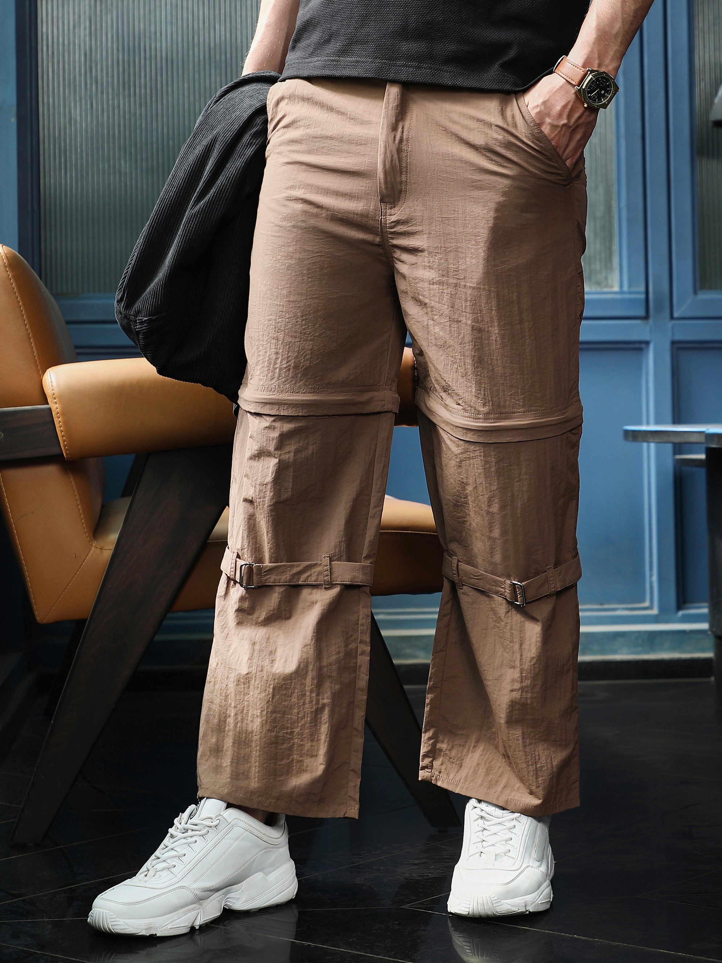 Brown Solid Wide Leg Trousers