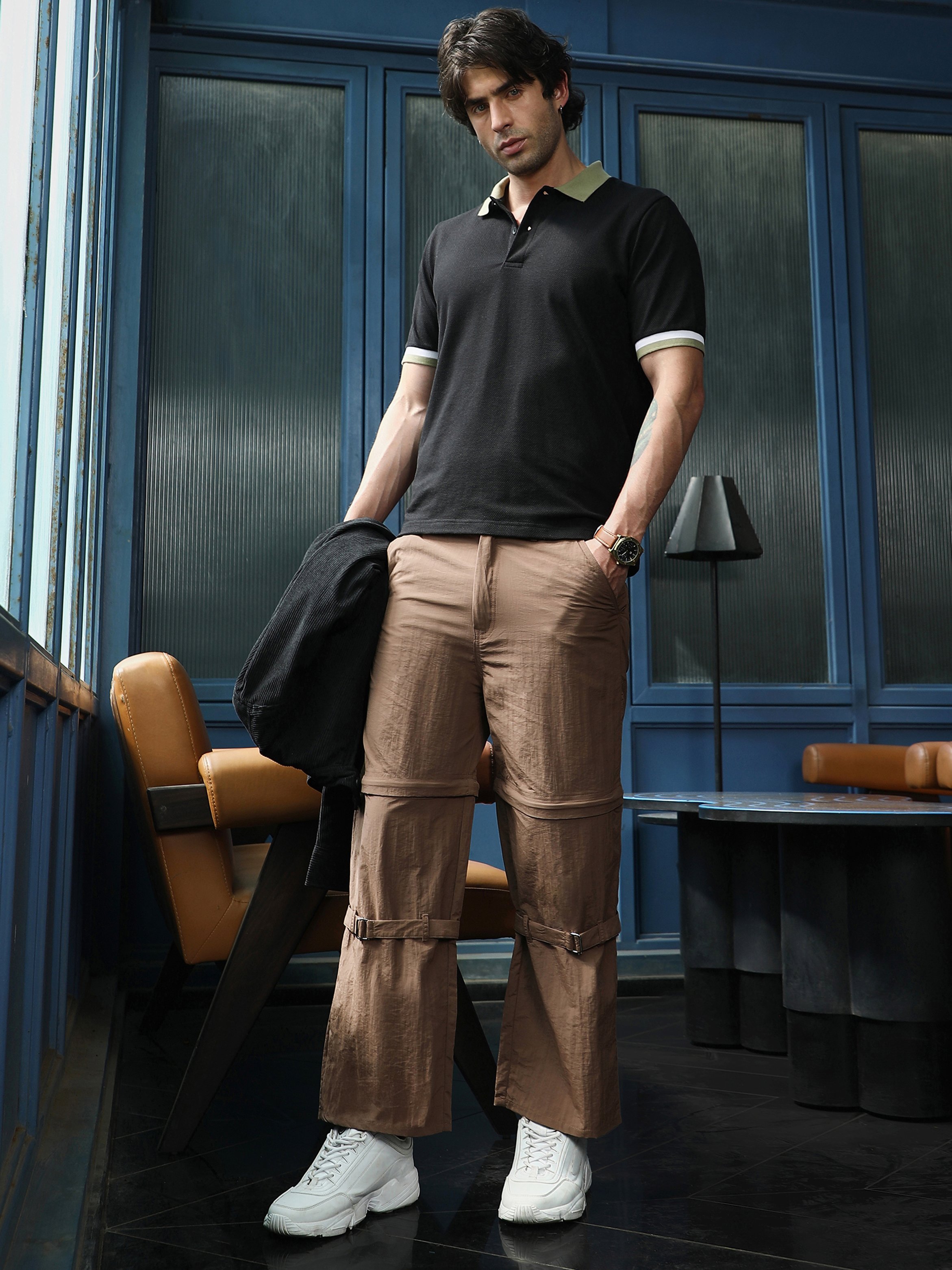 Brown Solid Wide Leg Trousers