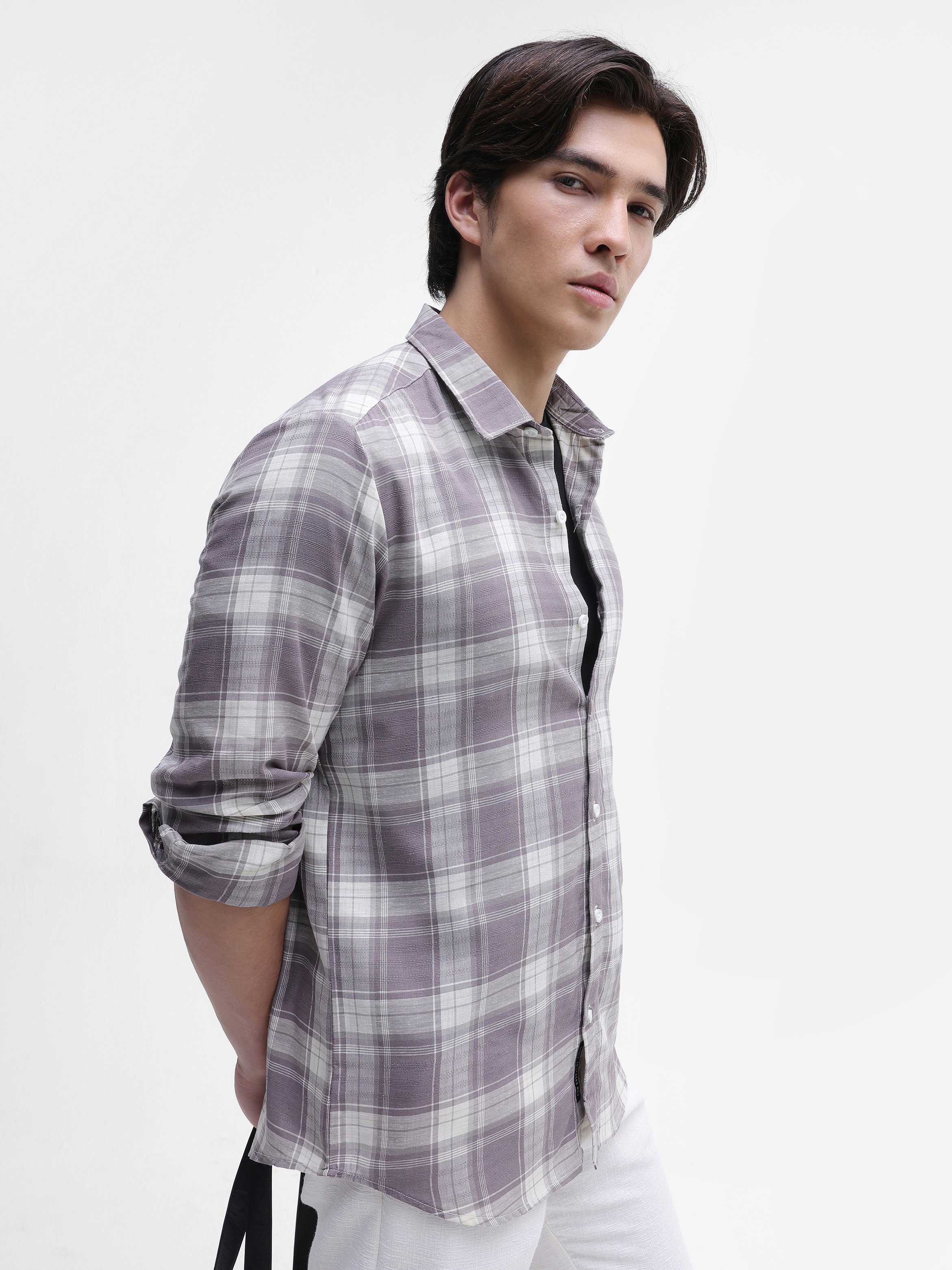 Grey Checked Long Sleeves Regular Shirt