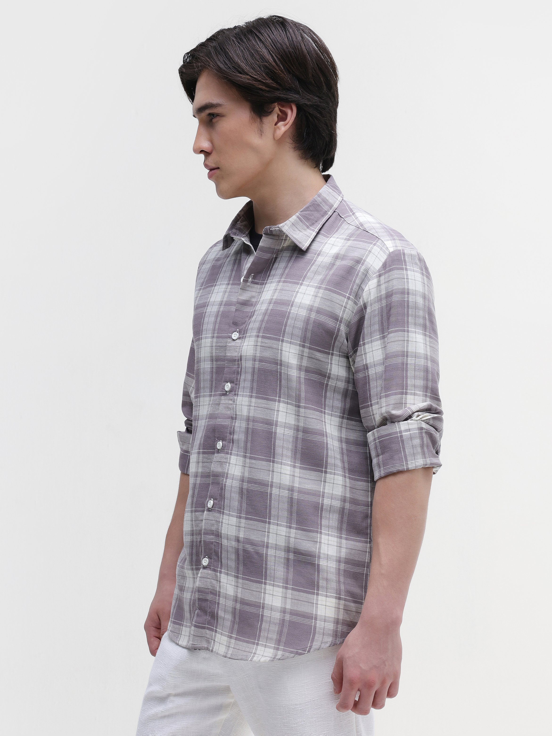 Grey Checked Long Sleeves Regular Shirt