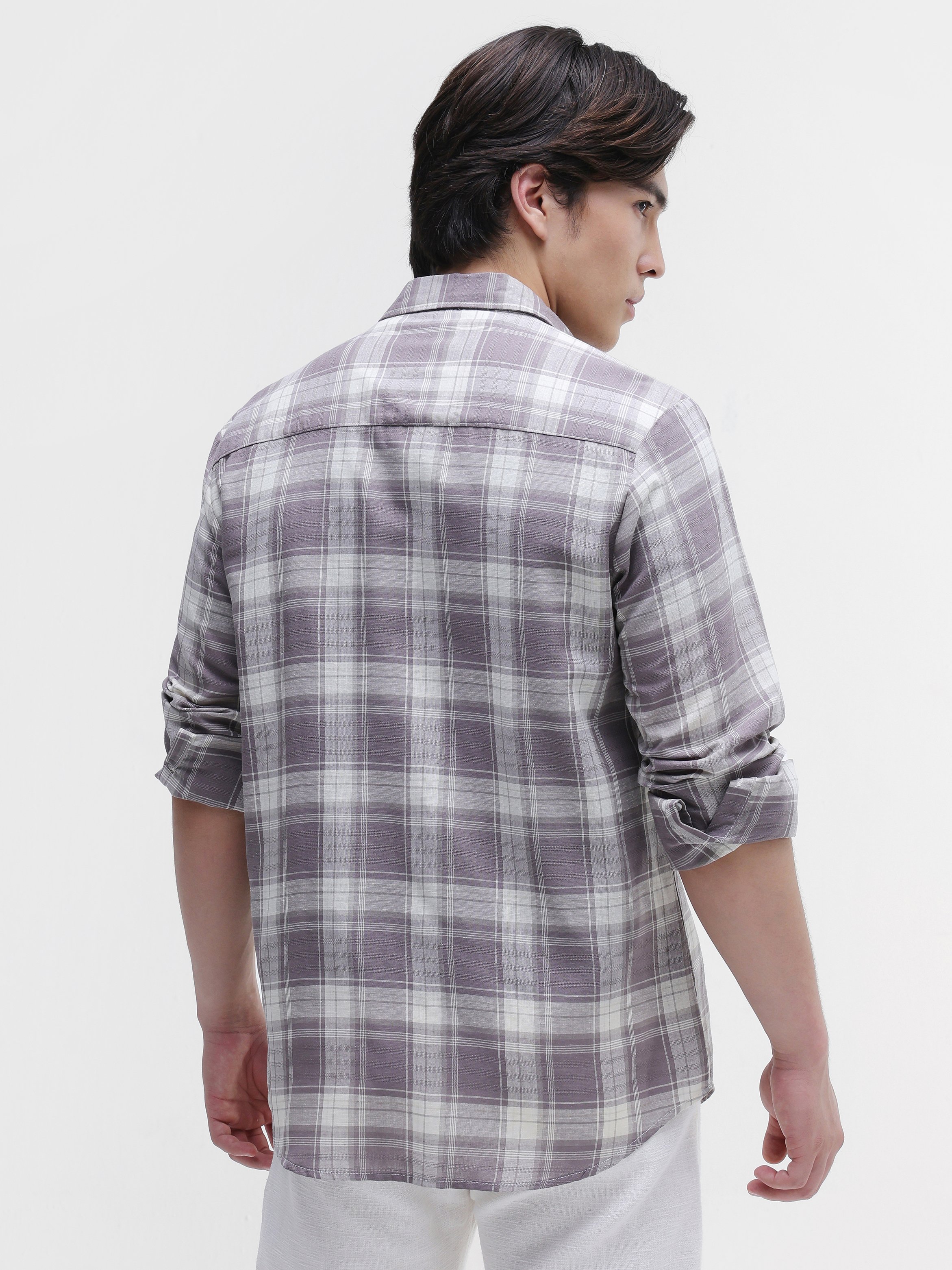 Grey Checked Long Sleeves Regular Shirt