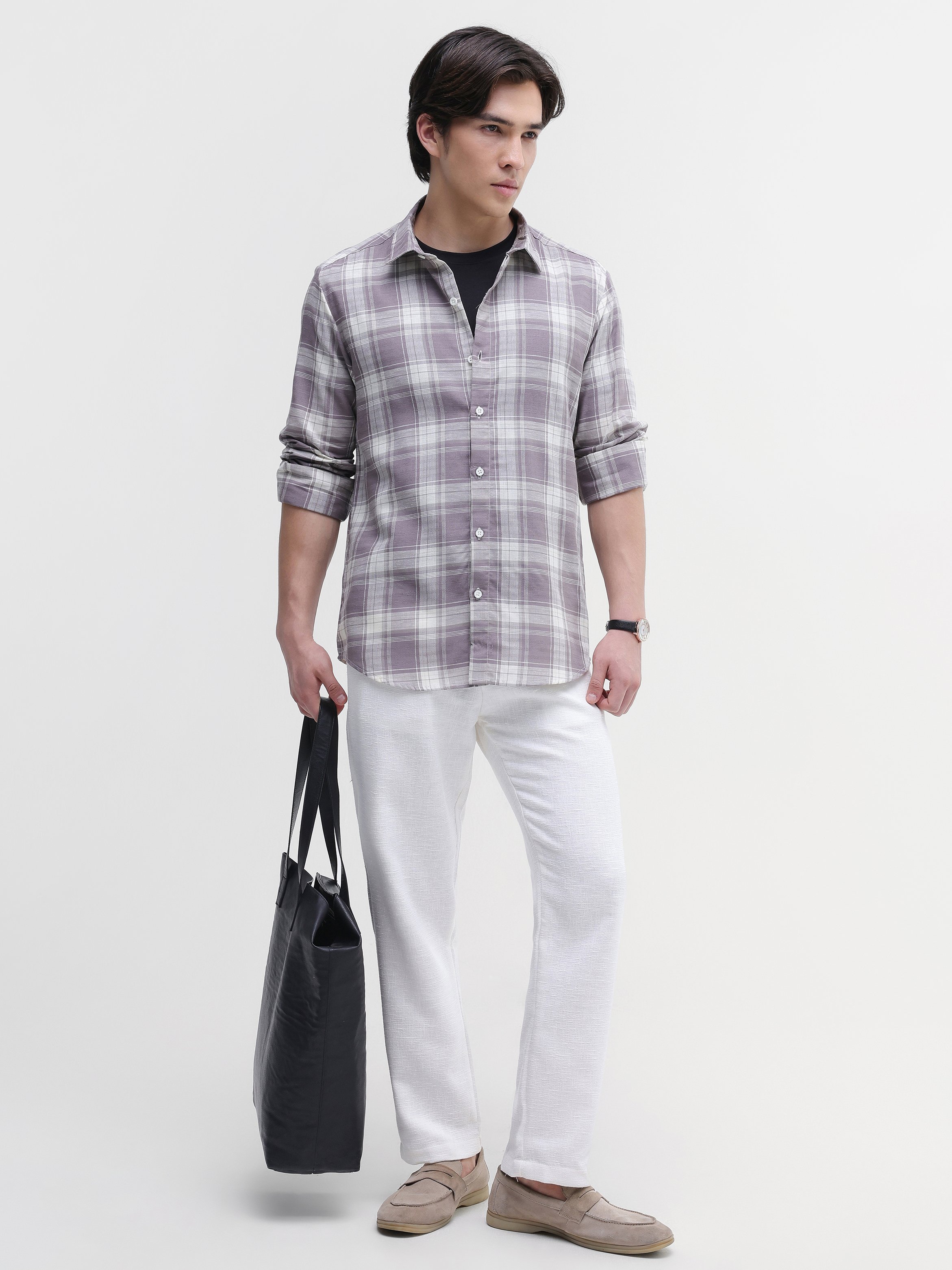 Grey Checked Long Sleeves Regular Shirt