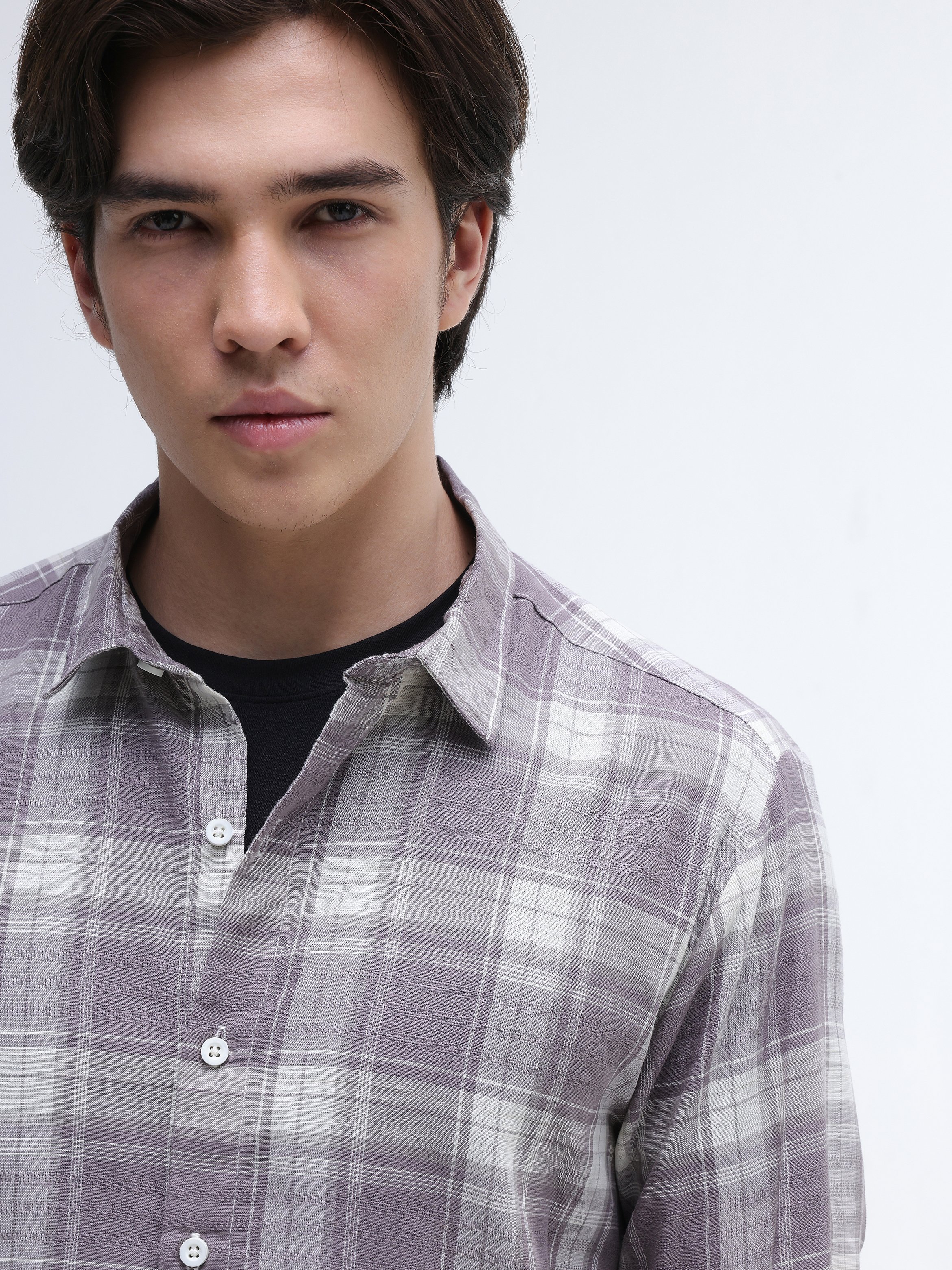 Grey Checked Long Sleeves Regular Shirt
