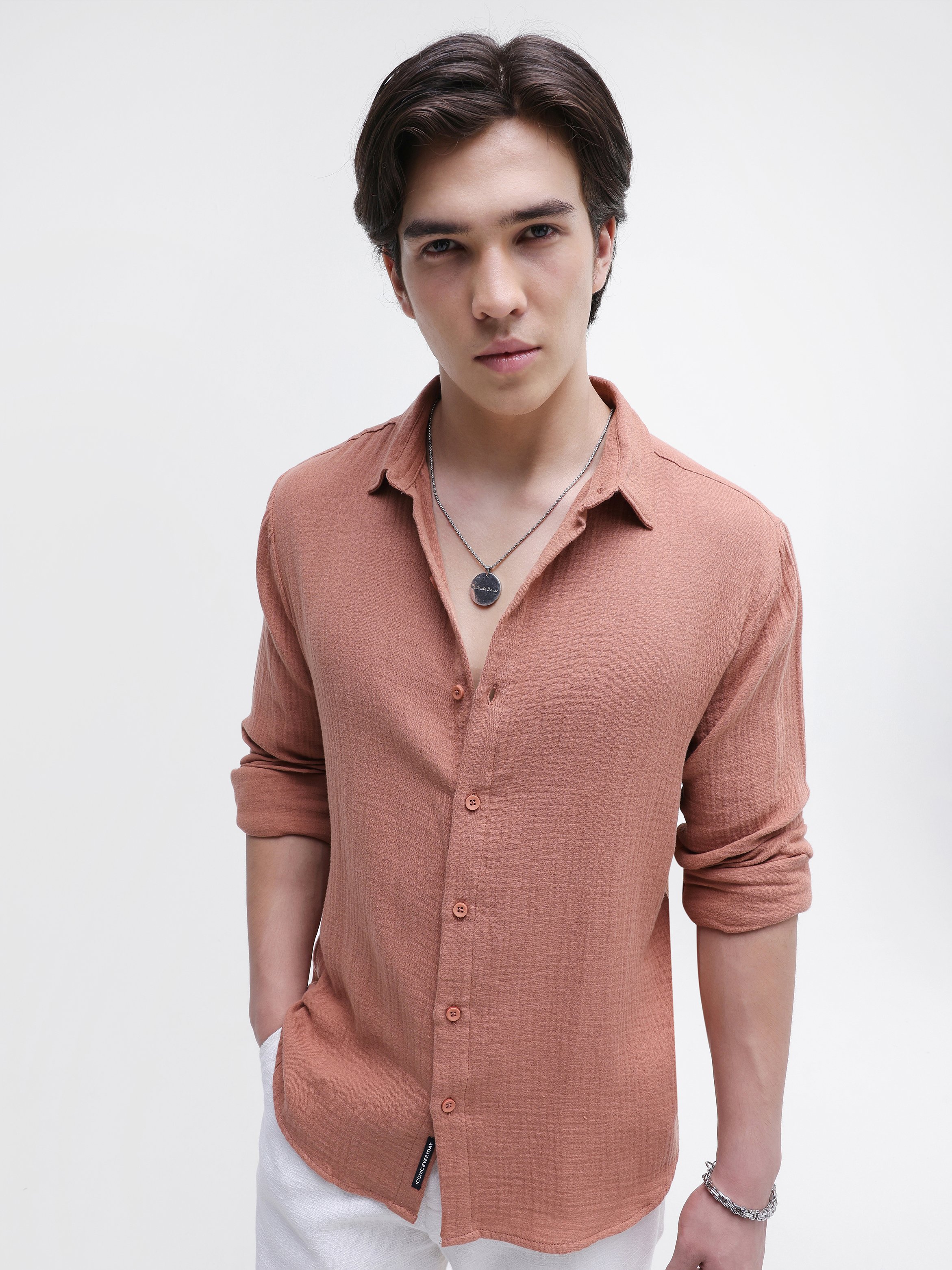 Rust Texture Long Sleeves Regular Shirt