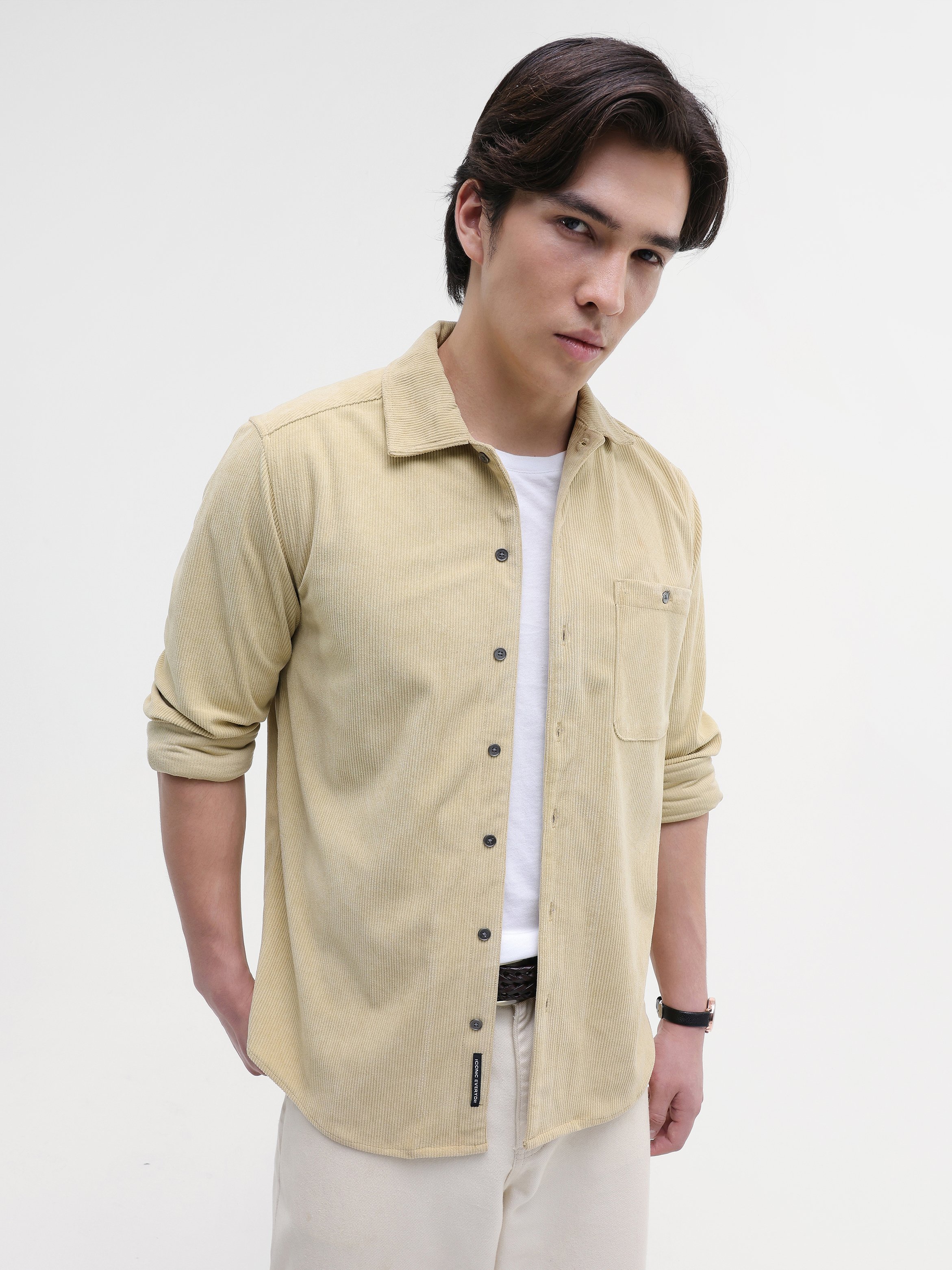 Beige Texture Long Sleeves Regular Shirt
