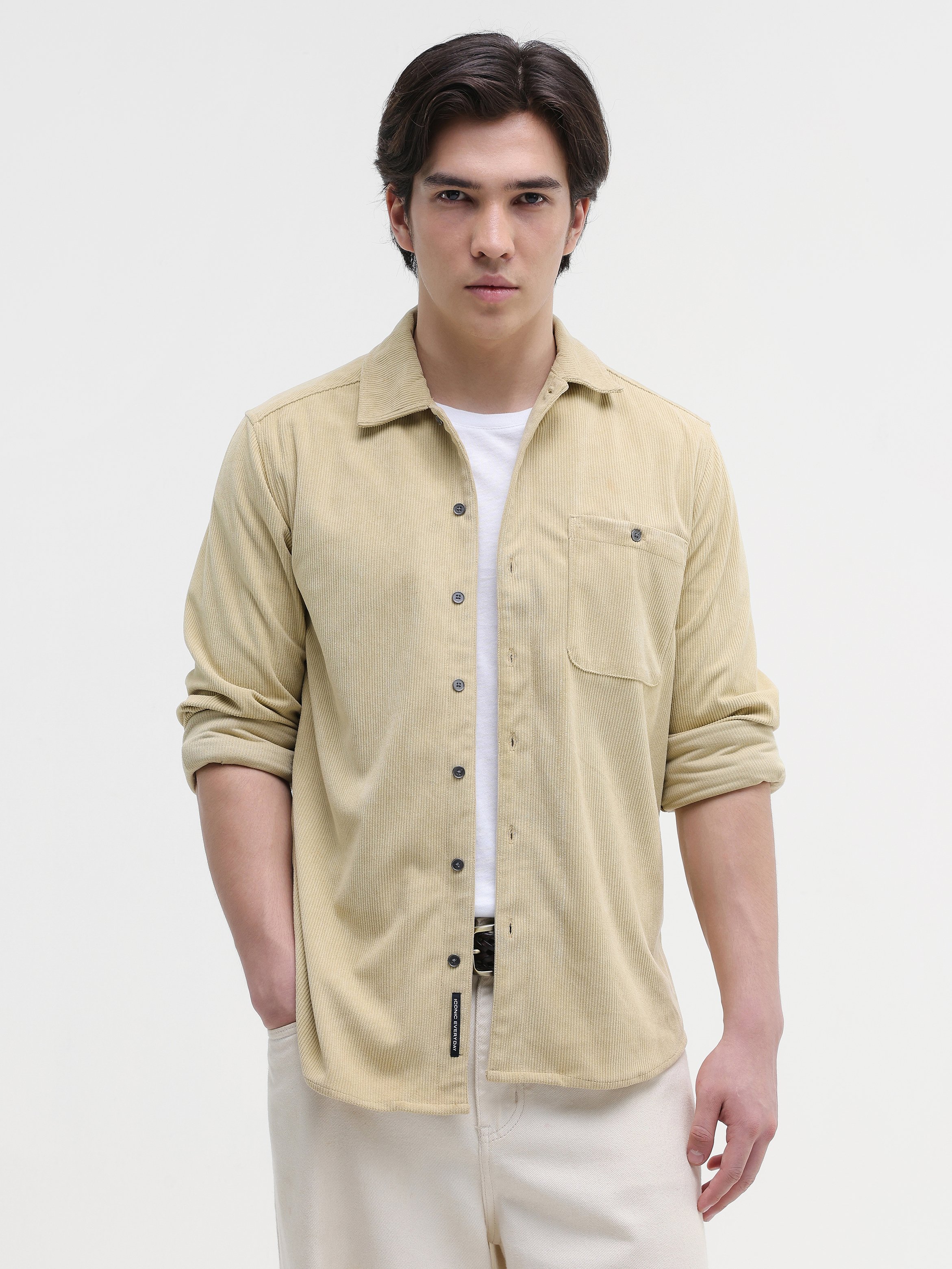 Beige Texture Long Sleeves Regular Shirt