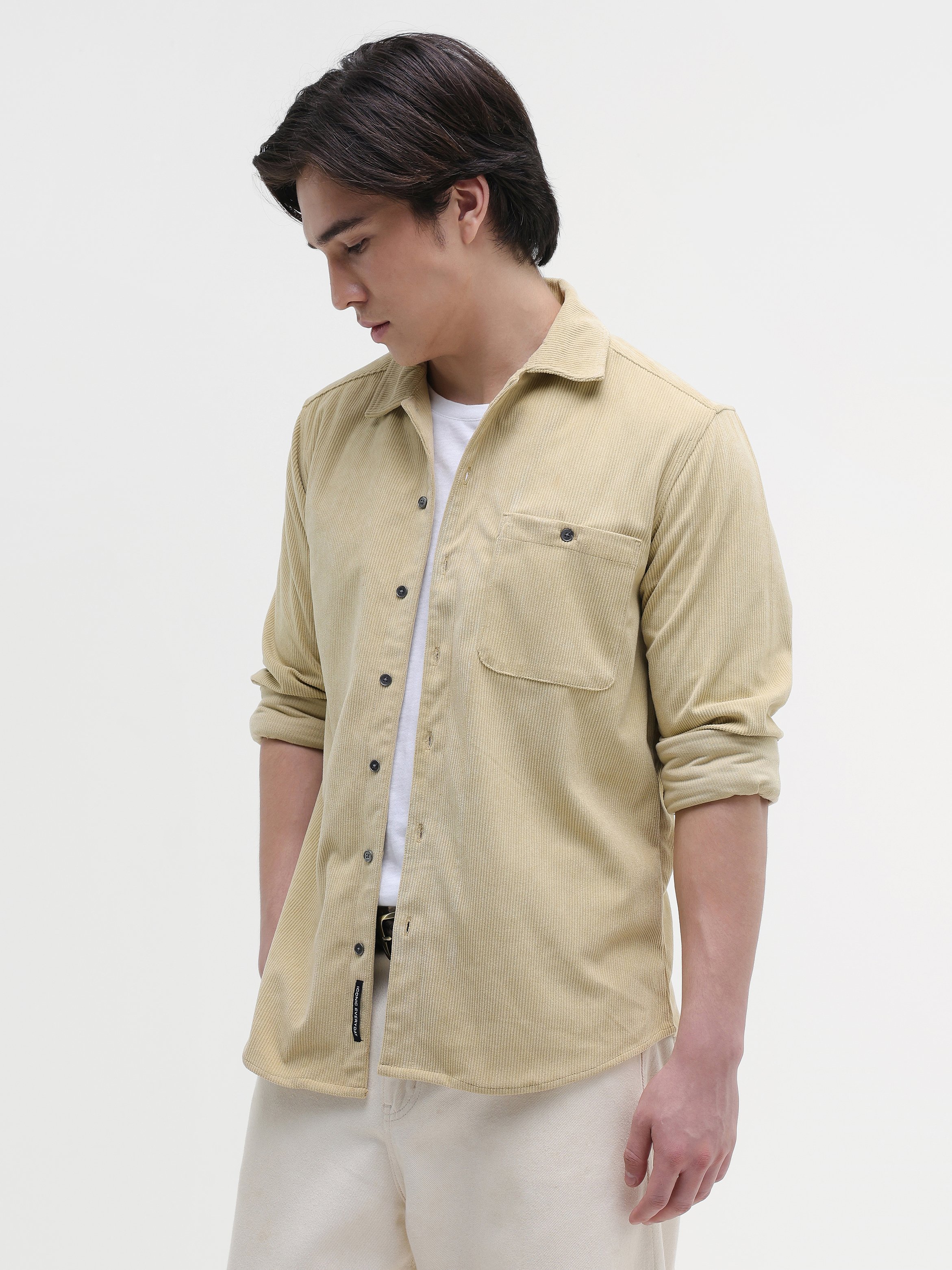 Beige Texture Long Sleeves Regular Shirt
