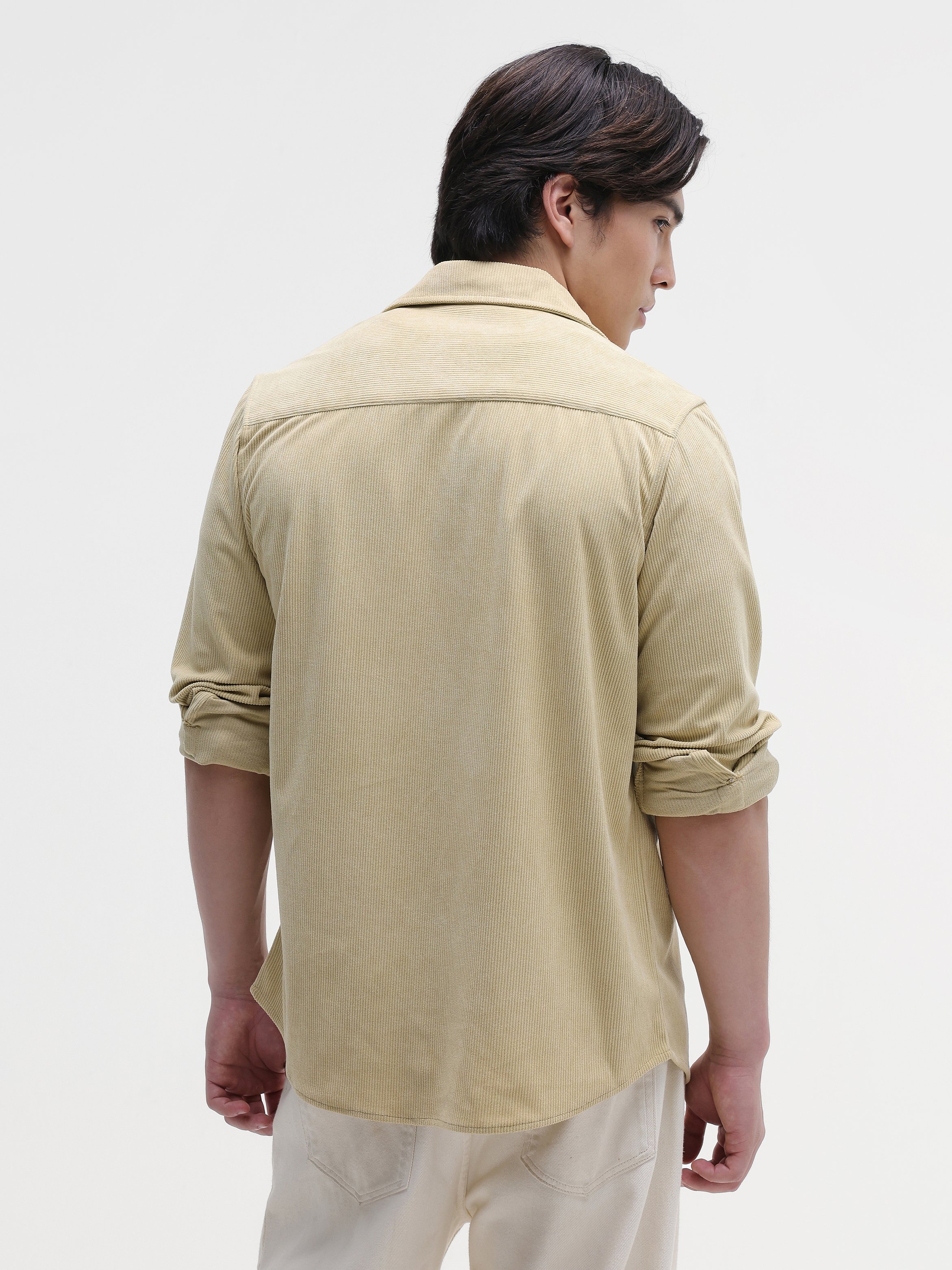 Beige Texture Long Sleeves Regular Shirt